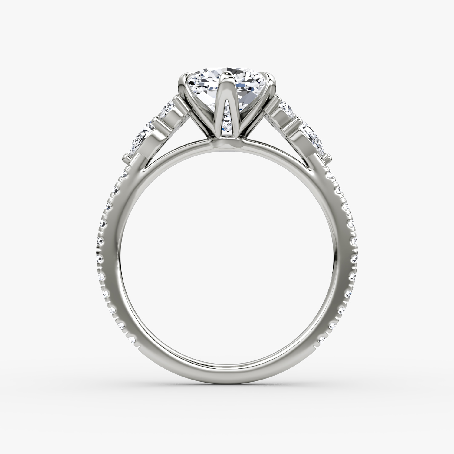 The Pear Cluster Heirloom | Cushion | Platinum | bandAccent: Pavé | diamondOrientation: vertical | caratWeight: other