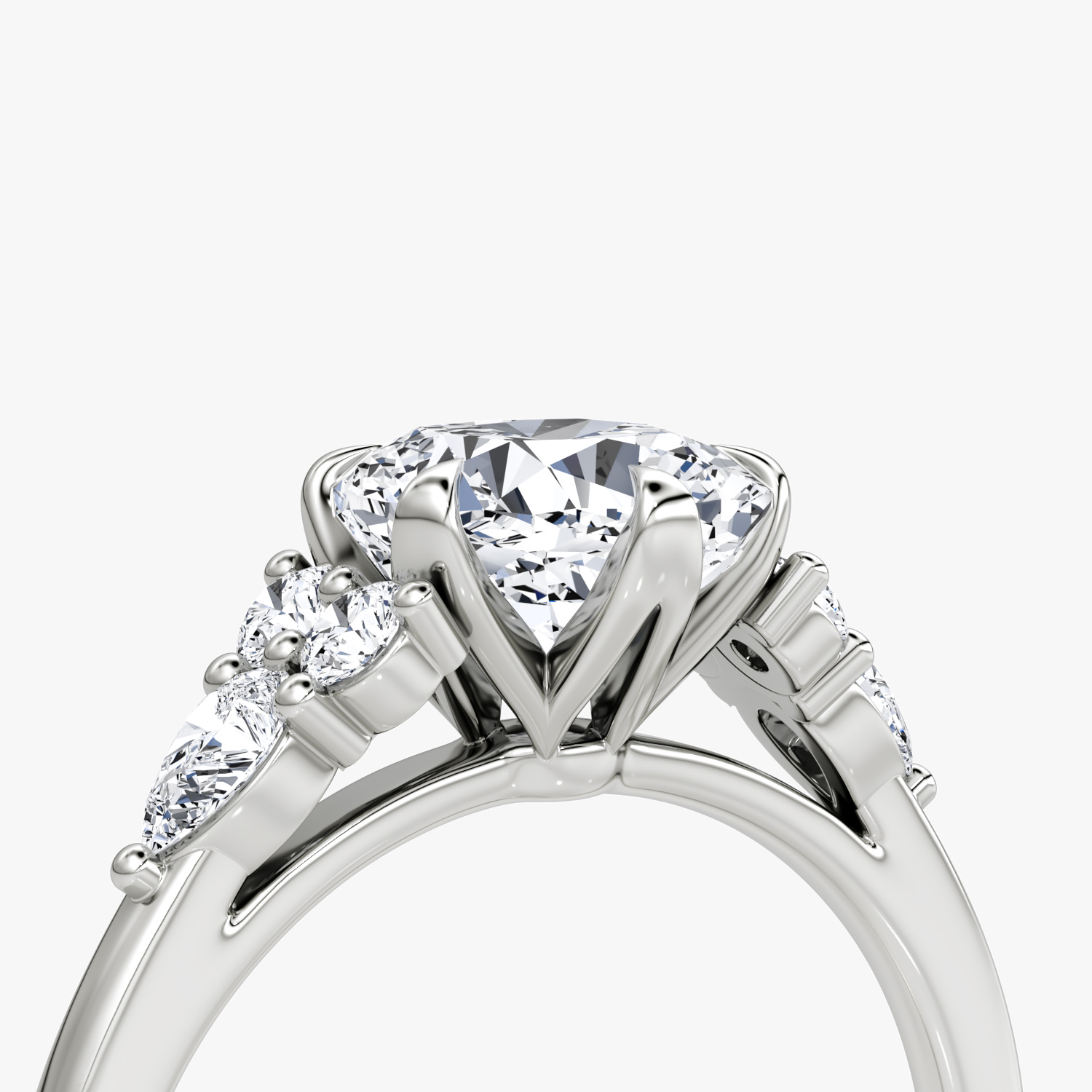 The Pear Cluster Heirloom | Cushion | 18k | White Gold | bandAccent: Plain | diamondOrientation: vertical | caratWeight: other