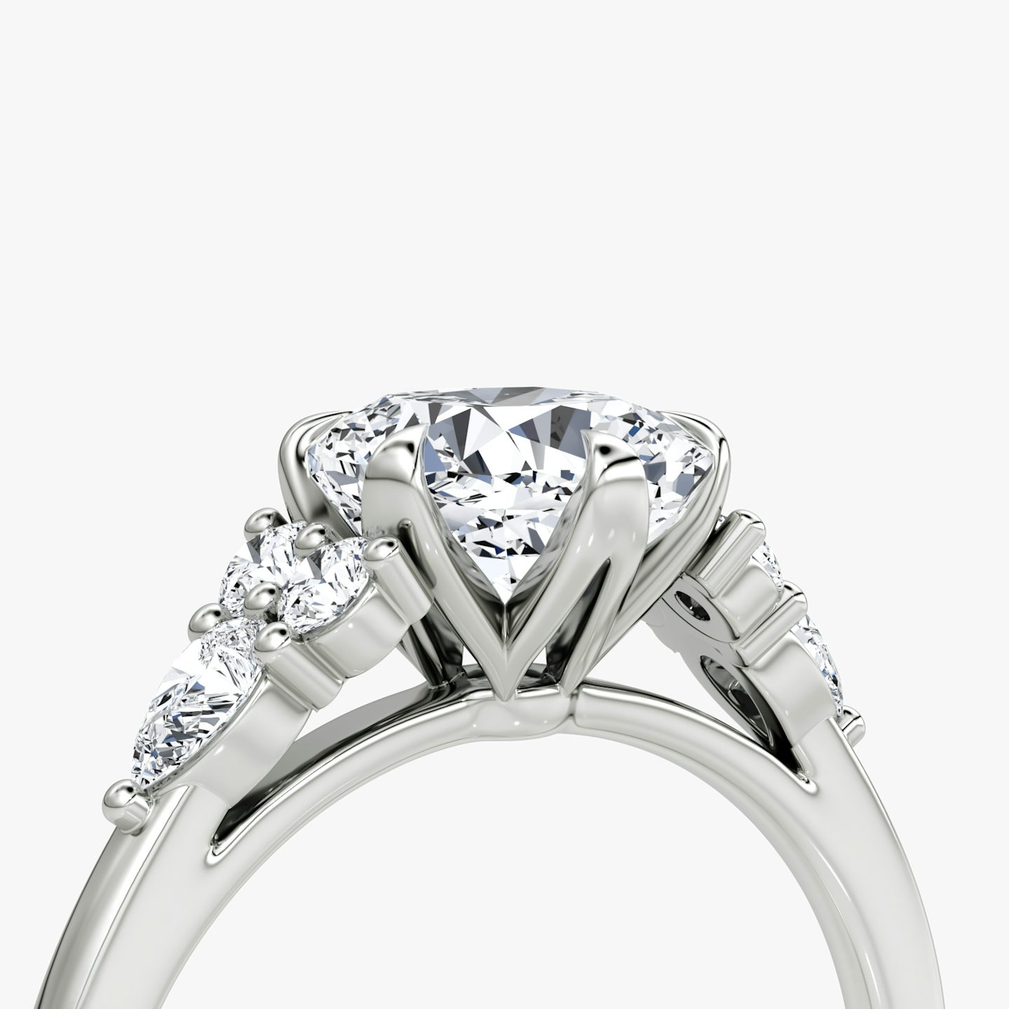 The Pear Cluster Heirloom | Cushion | 18k | White Gold | bandAccent: Plain | diamondOrientation: vertical | caratWeight: other