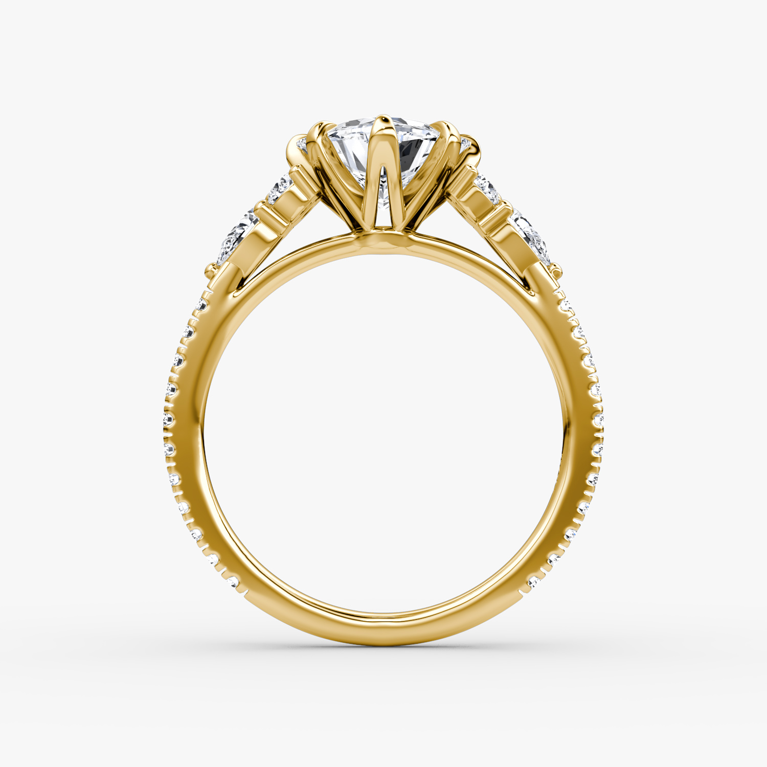The Pear Cluster Heirloom | Trillion | 18k | Yellow Gold | bandAccent: Pavé | diamondOrientation: vertical | caratWeight: other