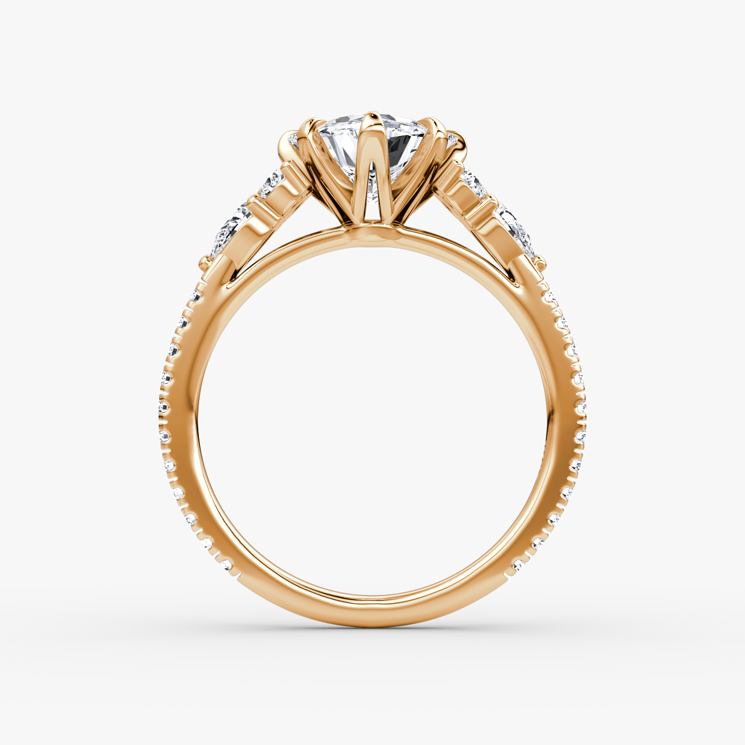 The Pear Cluster Heirloom | Trillion | 14k | Rose Gold | bandAccent: Pavé | diamondOrientation: vertical | caratWeight: other