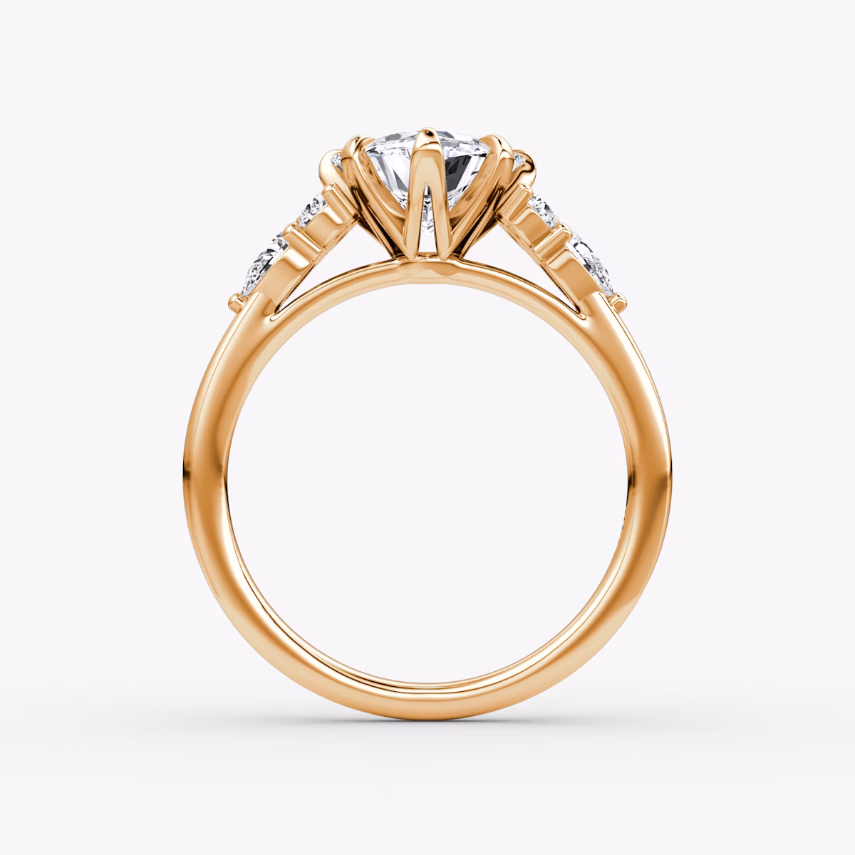 Anillo de compromiso Pear Cluster Heirloom | Trillón | 14k | Oro rosa | bandAccent: Simple | diamondOrientation: vertical | caratWeight: other
