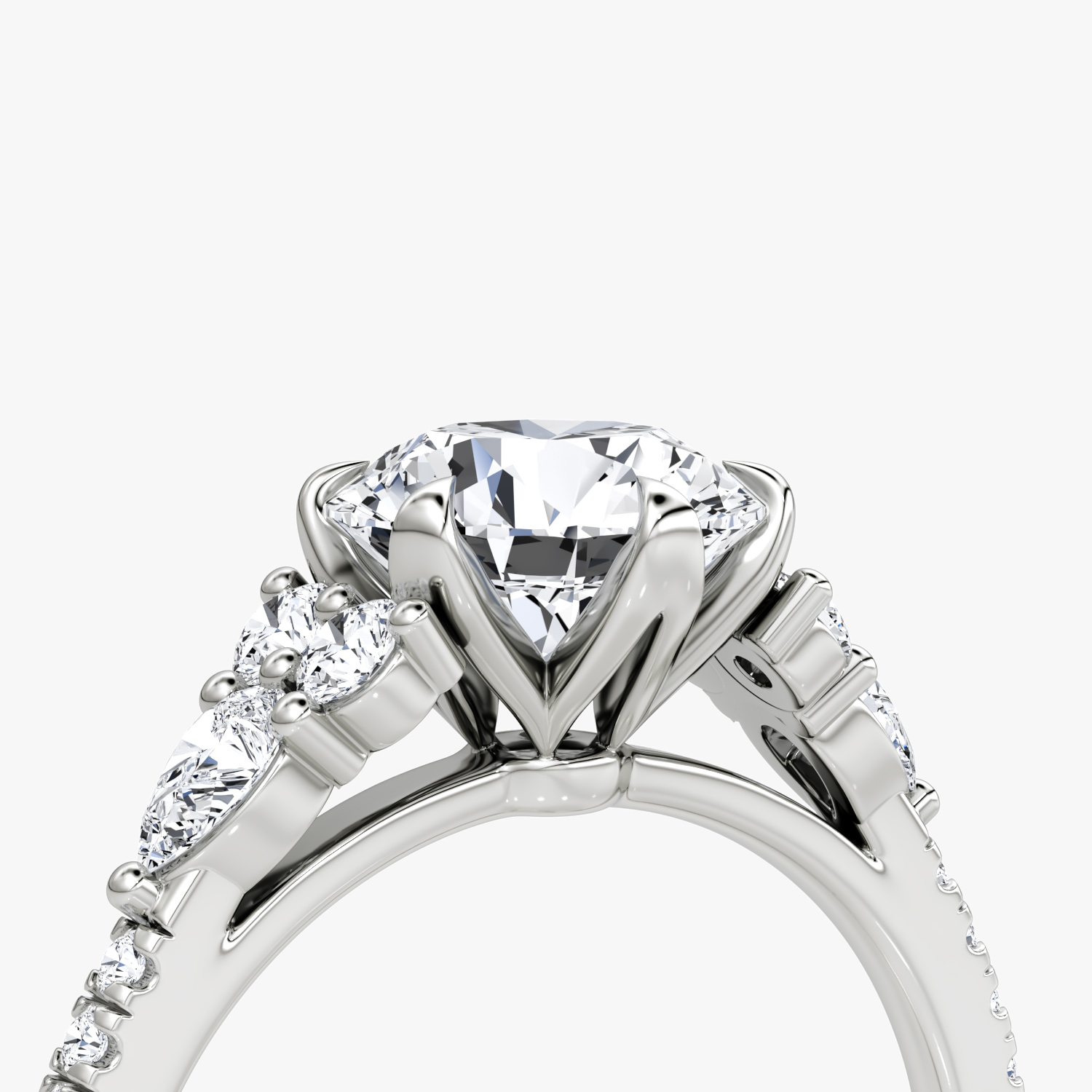 The Pear Cluster Heirloom | Round Brilliant | 18k | White Gold | bandAccent: Pavé | caratWeight: other | diamondOrientation: vertical