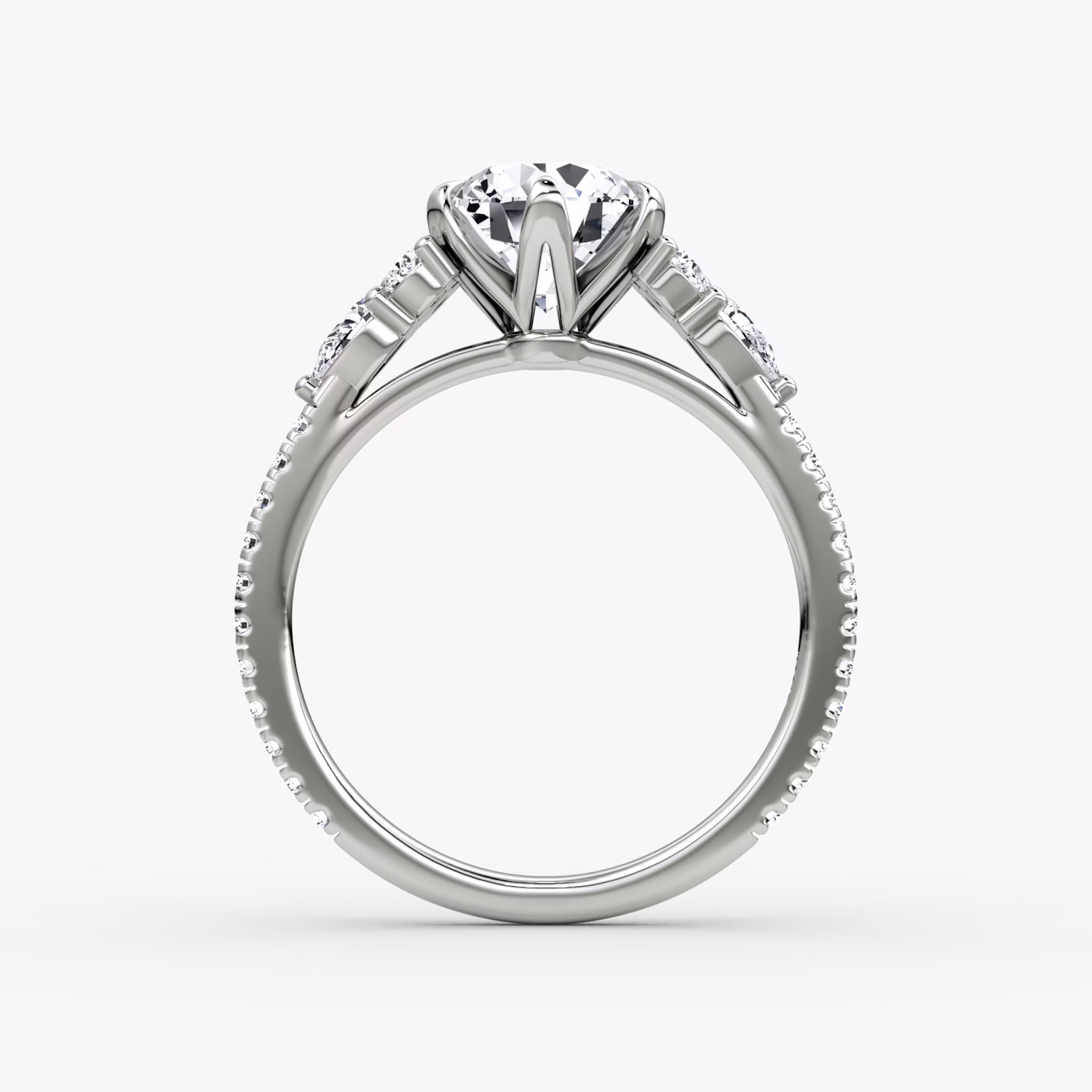 The Pear Cluster Heirloom | Round Brilliant | 18k | White Gold | bandAccent: Pavé | caratWeight: other | diamondOrientation: vertical