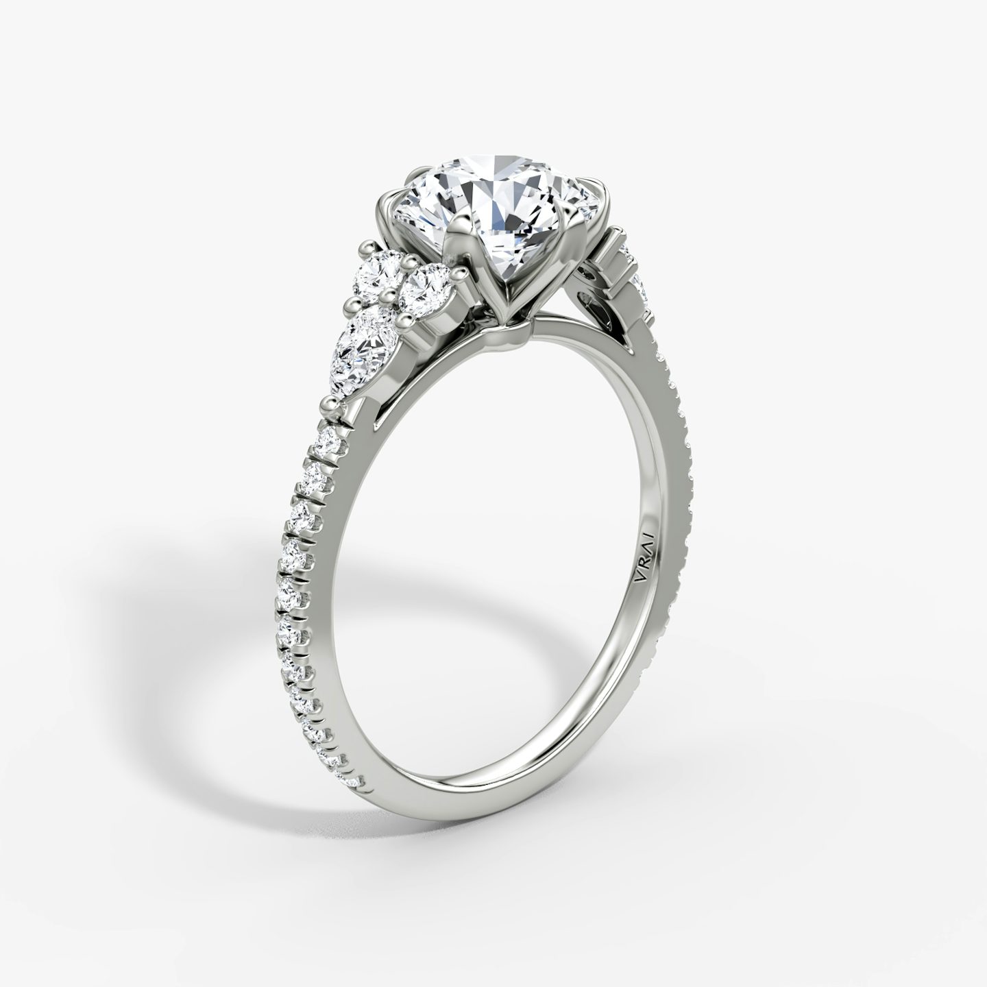 The Pear Cluster Heirloom | Round Brilliant | 18k | White Gold | bandAccent: Pavé | caratWeight: other | diamondOrientation: vertical