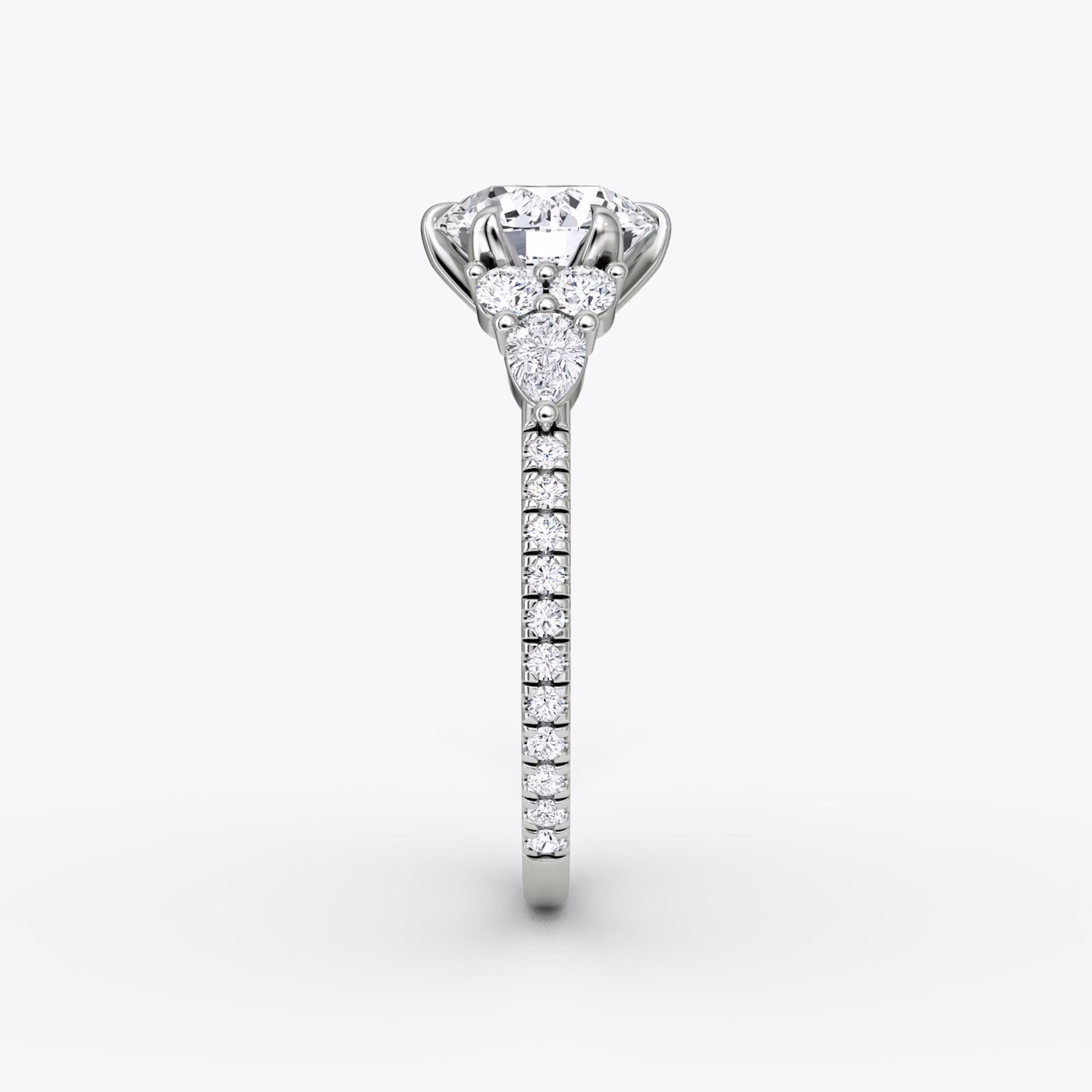 The Pear Cluster Heirloom | Round Brilliant | Platinum | bandAccent: Pavé | caratWeight: 2.0ct | diamondOrientation: vertical