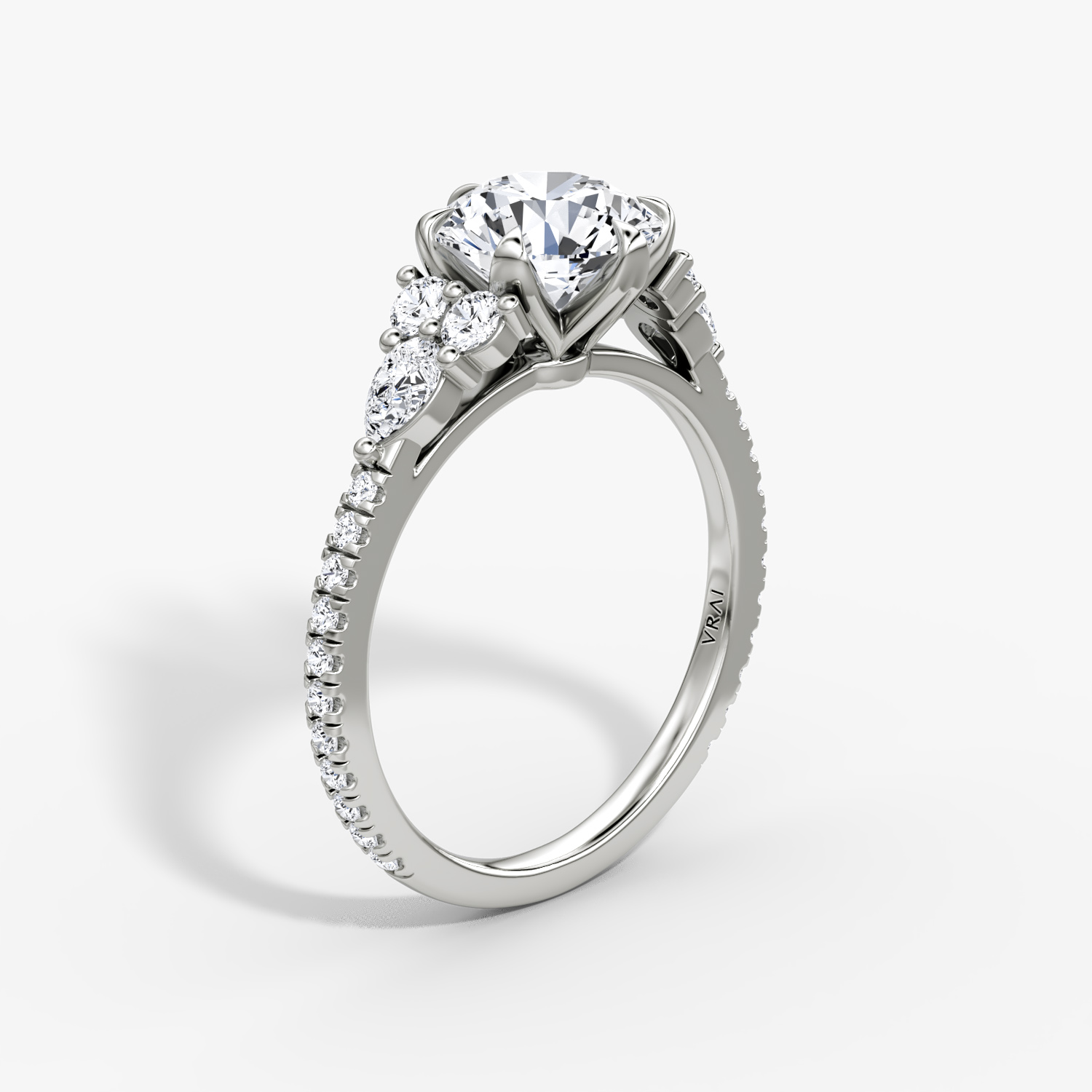 The Pear Cluster Heirloom | Round Brilliant | 18k | White Gold | bandAccent: Pavé | caratWeight: 1.0ct | diamondOrientation: vertical
