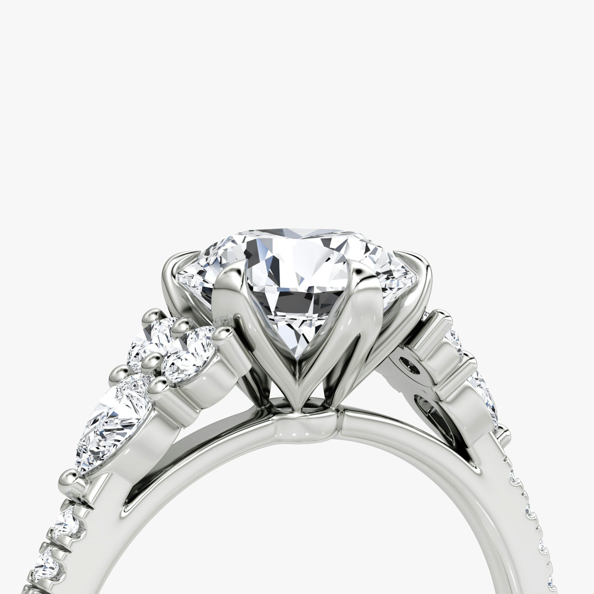 The Pear Cluster Heirloom | Round Brilliant | 18k | White Gold | bandAccent: Pavé | caratWeight: 1.0ct | diamondOrientation: vertical