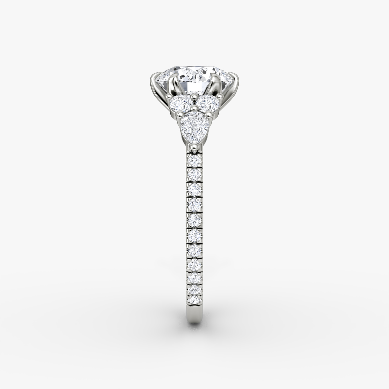 The Pear Cluster Heirloom | Round Brilliant | 18k | White Gold | bandAccent: Pavé | caratWeight: 1.5ct | diamondOrientation: vertical