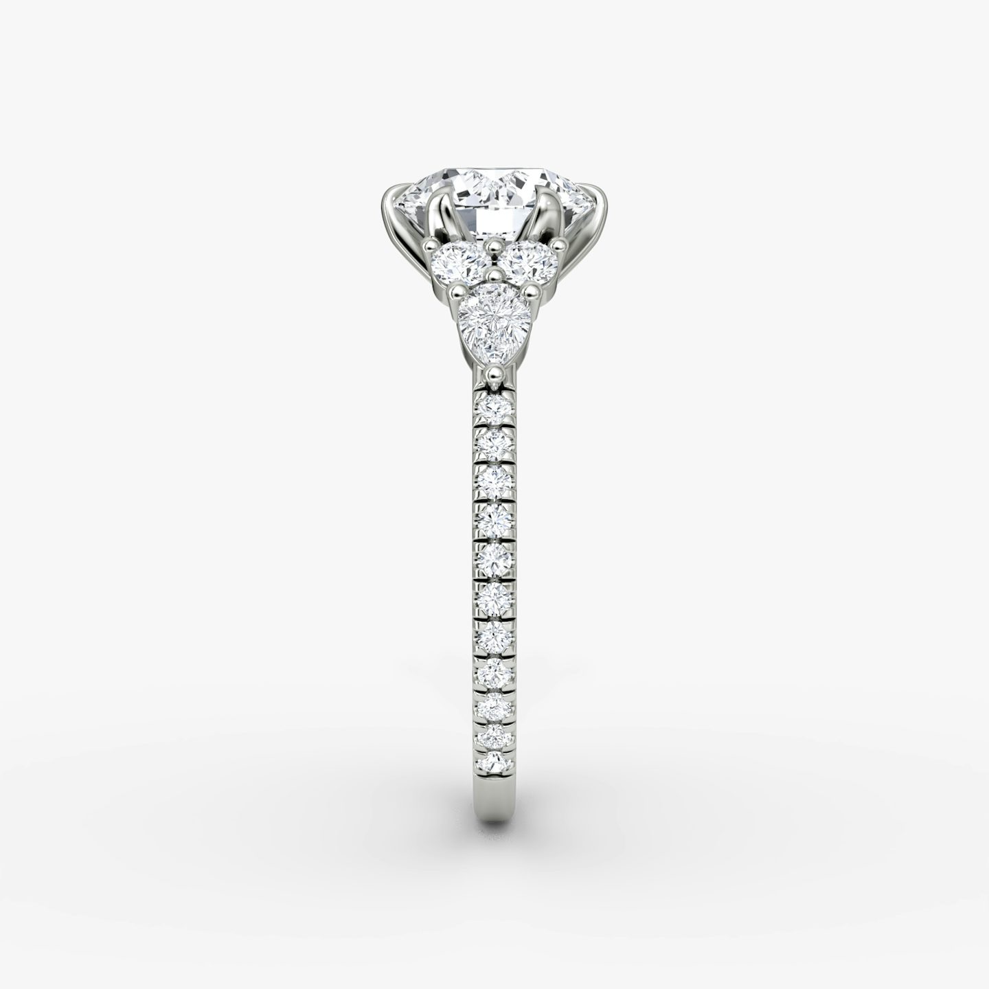 The Pear Cluster Heirloom | Round Brilliant | 18k | White Gold | bandAccent: Pavé | caratWeight: 1.5ct | diamondOrientation: vertical