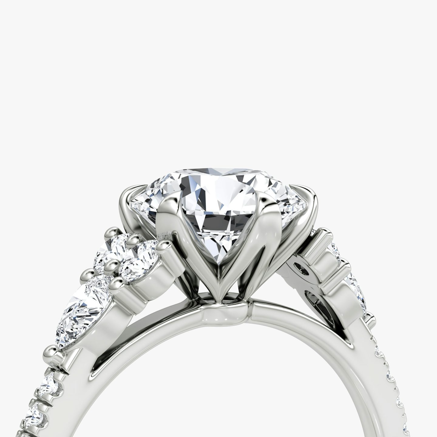 The Pear Cluster Heirloom | Round Brilliant | 18k | White Gold | bandAccent: Pavé | caratWeight: 1.5ct | diamondOrientation: vertical