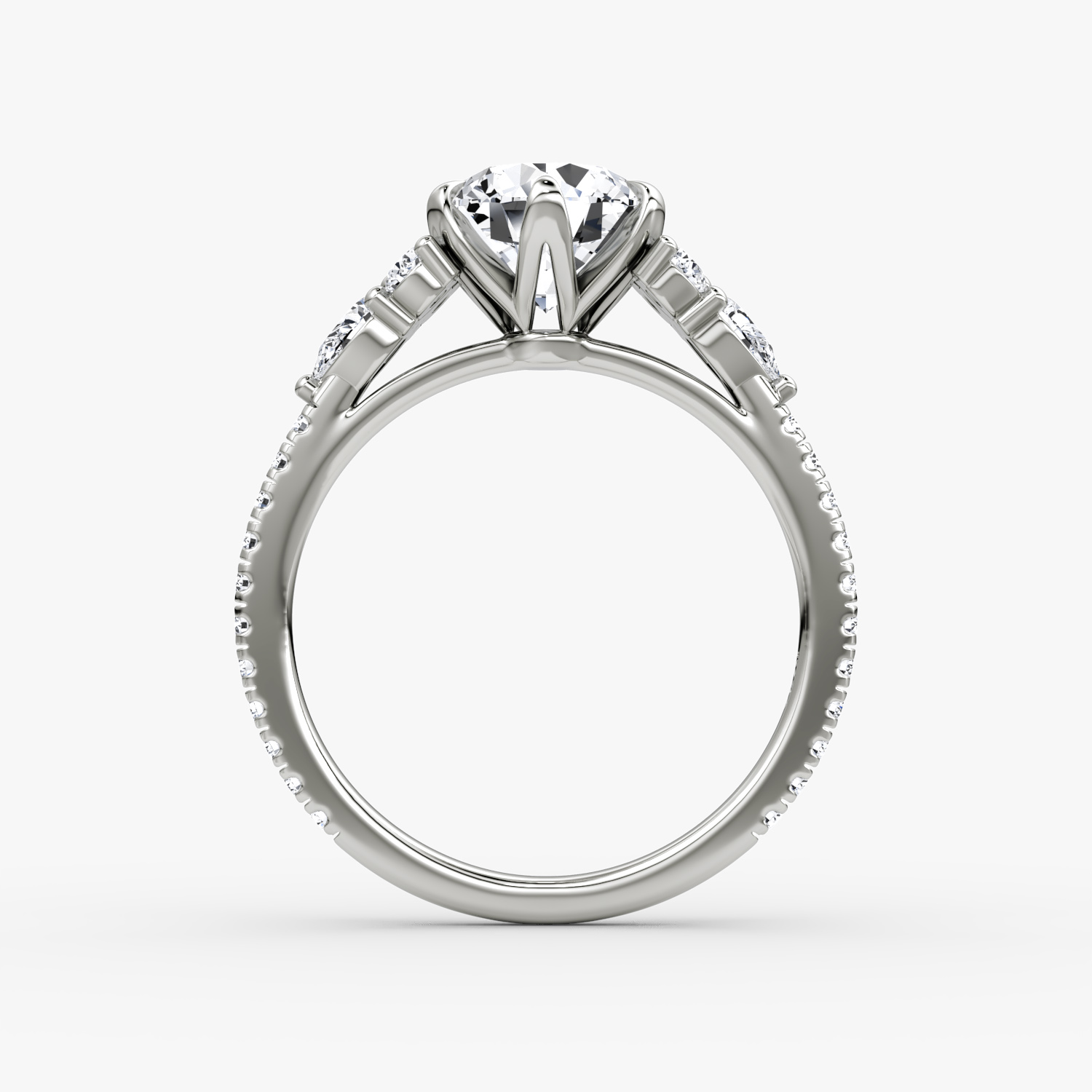 The Pear Cluster Heirloom | Round Brilliant | 18k | White Gold | bandAccent: Pavé | caratWeight: 1.5ct | diamondOrientation: vertical