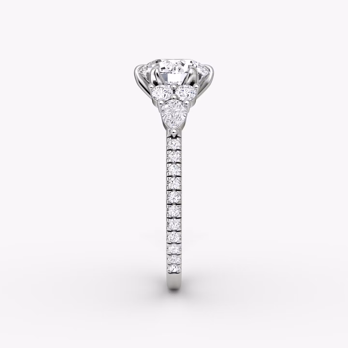 The Pear Cluster Heirloom | Round Brilliant | Platinum | bandAccent: Pavé | caratWeight: 1.5ct | diamondOrientation: vertical