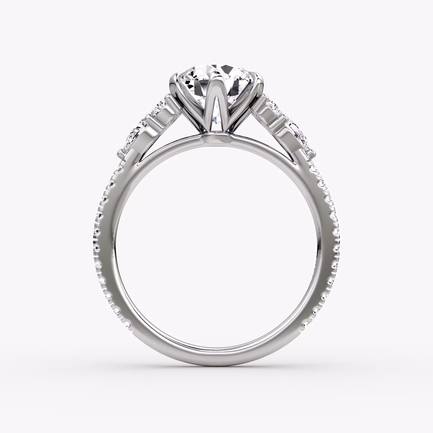 The Pear Cluster Heirloom | Round Brilliant | Platinum | bandAccent: Pavé | caratWeight: 1.5ct | diamondOrientation: vertical