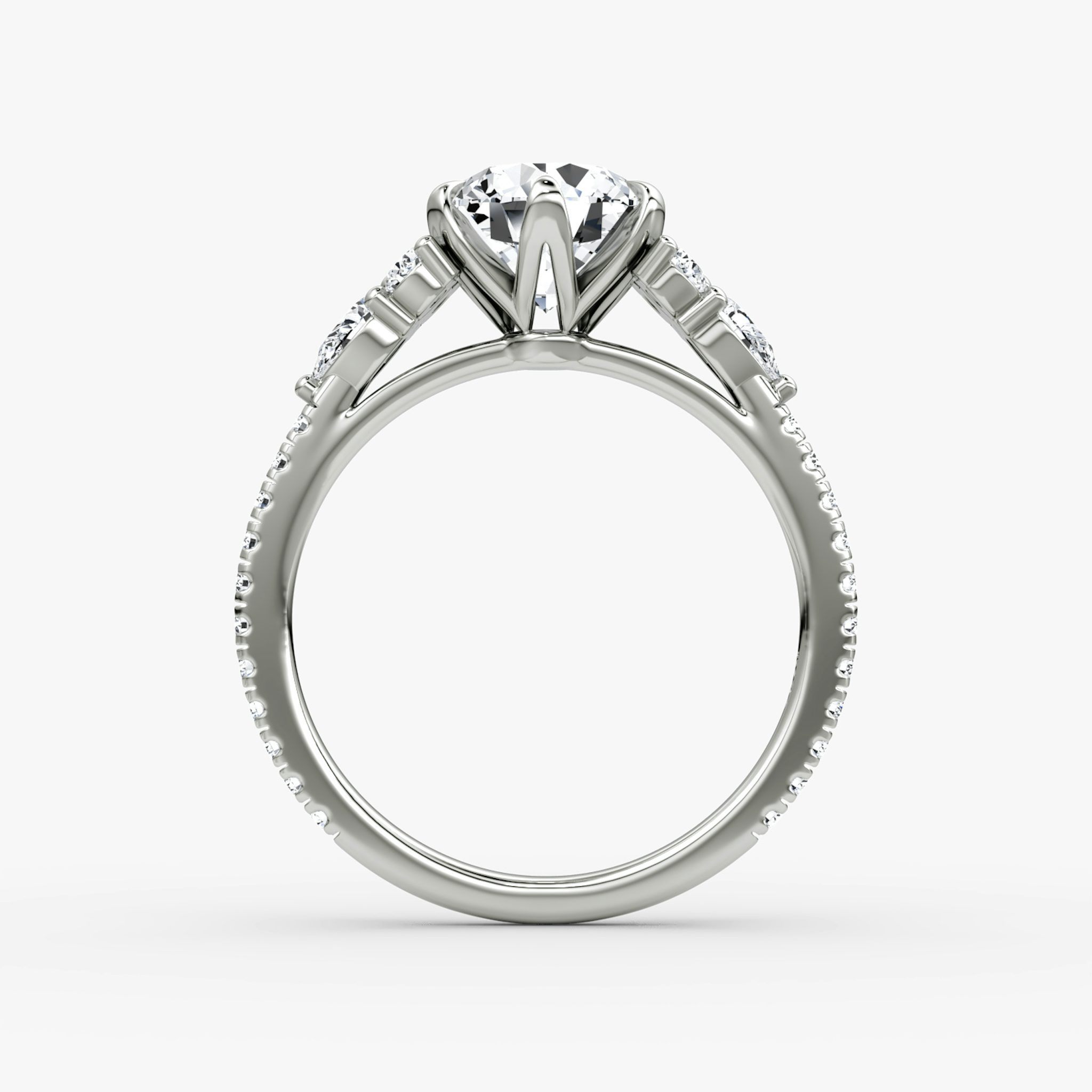 The Pear Cluster Heirloom | Round Brilliant | 18k | White Gold | bandAccent: Pavé | caratWeight: 2.0ct | diamondOrientation: vertical