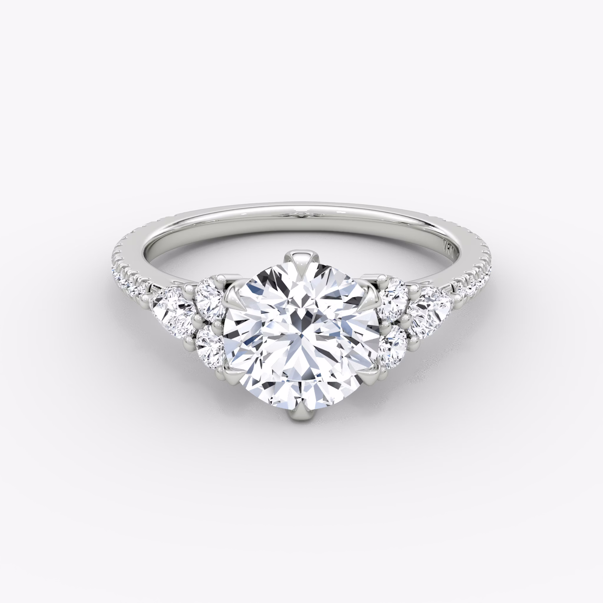 The Pear Cluster Heirloom | Round Brilliant | 18k | White Gold | bandAccent: Pavé | caratWeight: 2.0ct | diamondOrientation: vertical