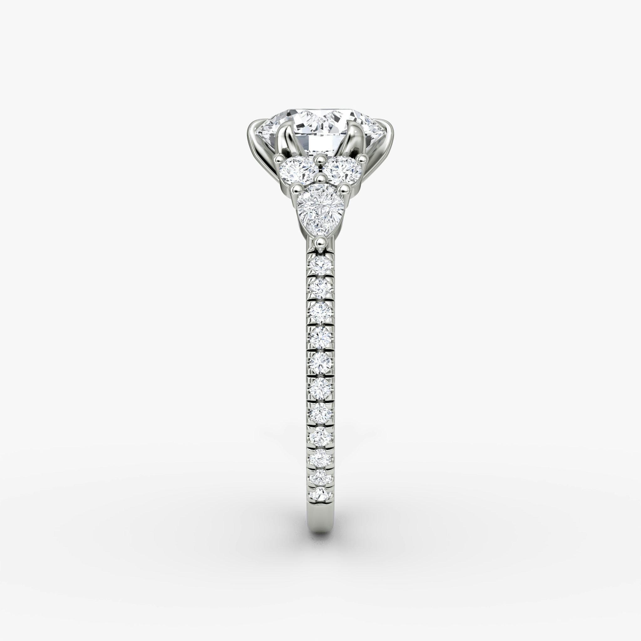 The Pear Cluster Heirloom | Round Brilliant | 18k | White Gold | bandAccent: Pavé | caratWeight: 2.0ct | diamondOrientation: vertical