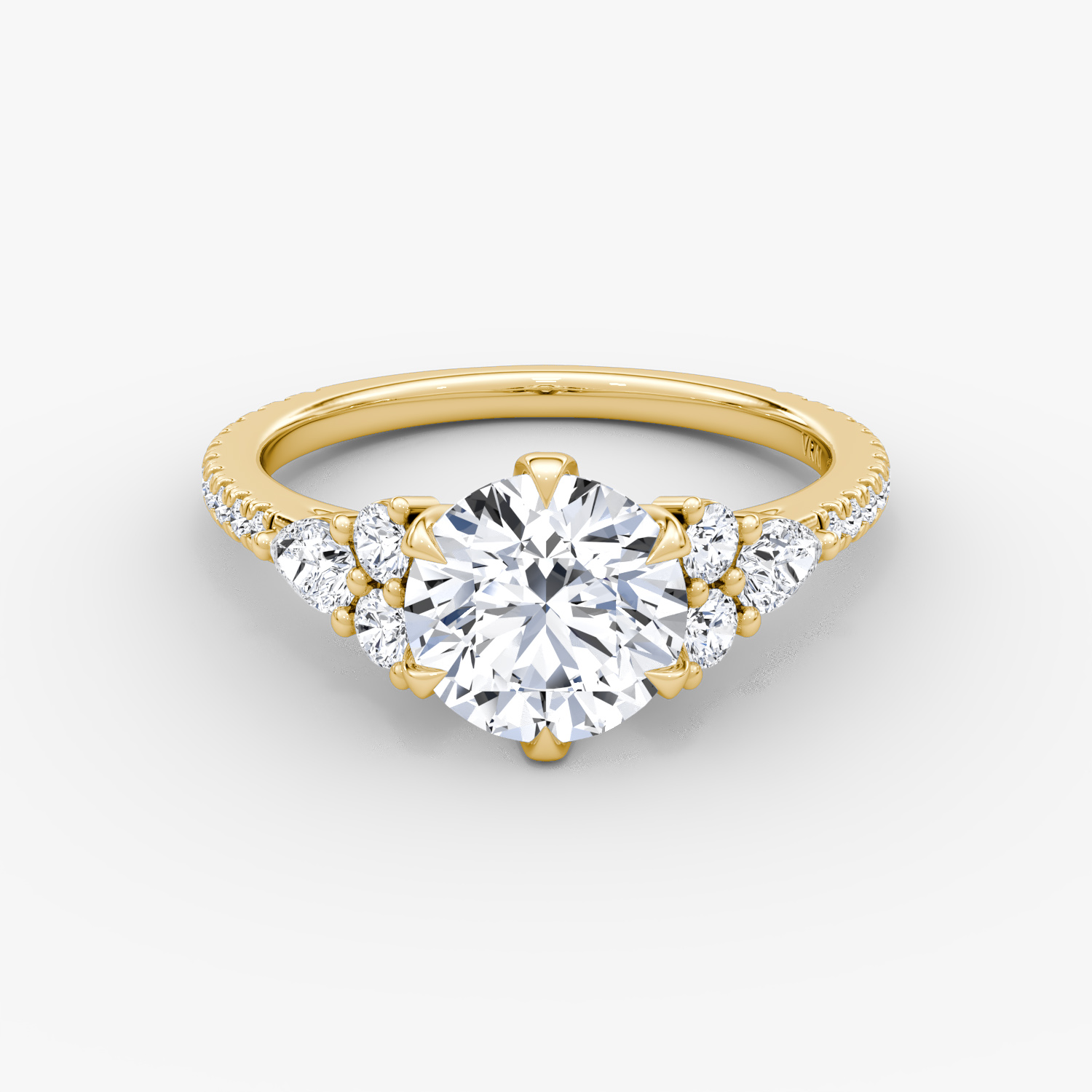 The Pear Cluster Heirloom | Round Brilliant | 18k | Yellow Gold | bandAccent: Pavé | caratWeight: 1.0ct | diamondOrientation: vertical