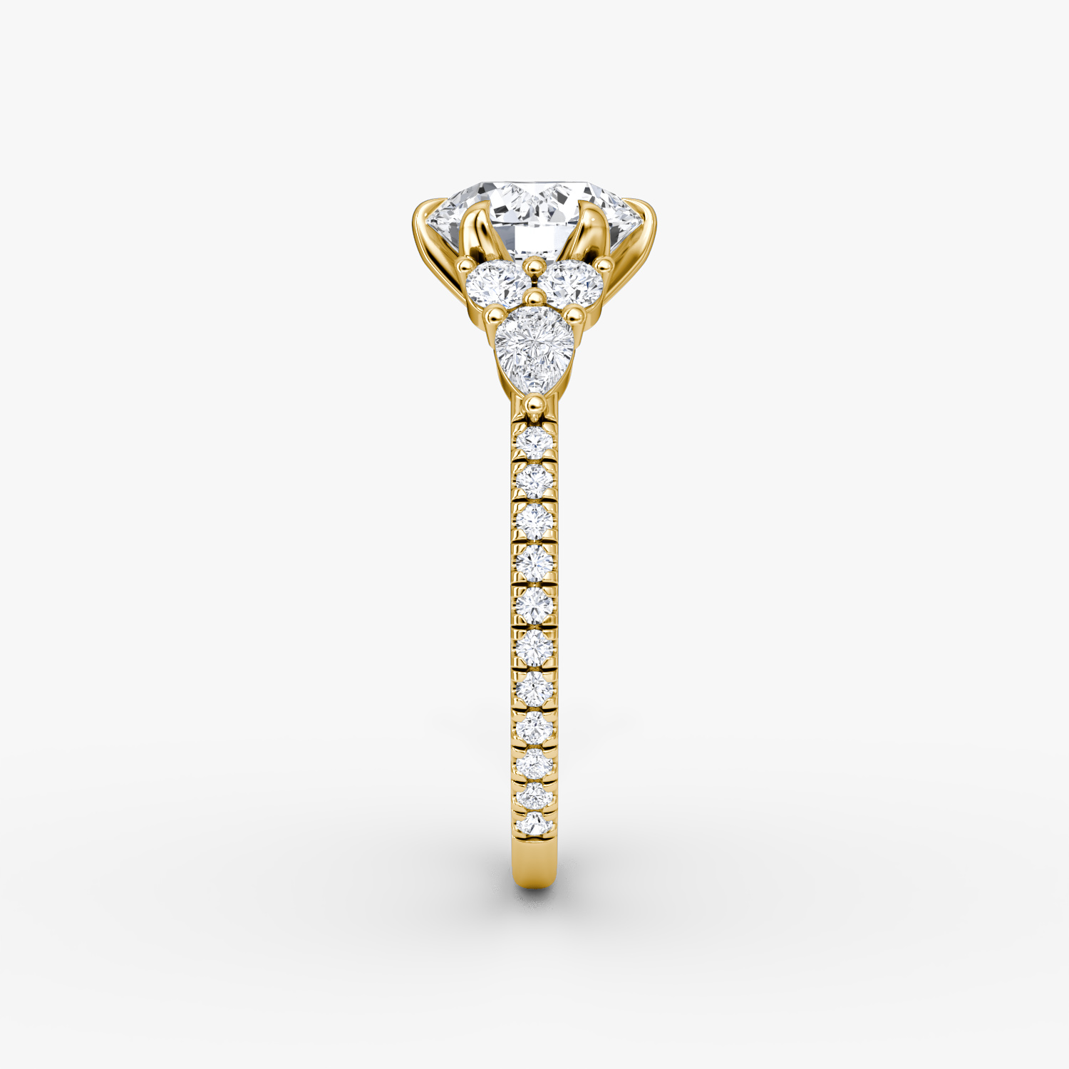 The Pear Cluster Heirloom | Round Brilliant | 18k | Yellow Gold | bandAccent: Pavé | caratWeight: 1.0ct | diamondOrientation: vertical