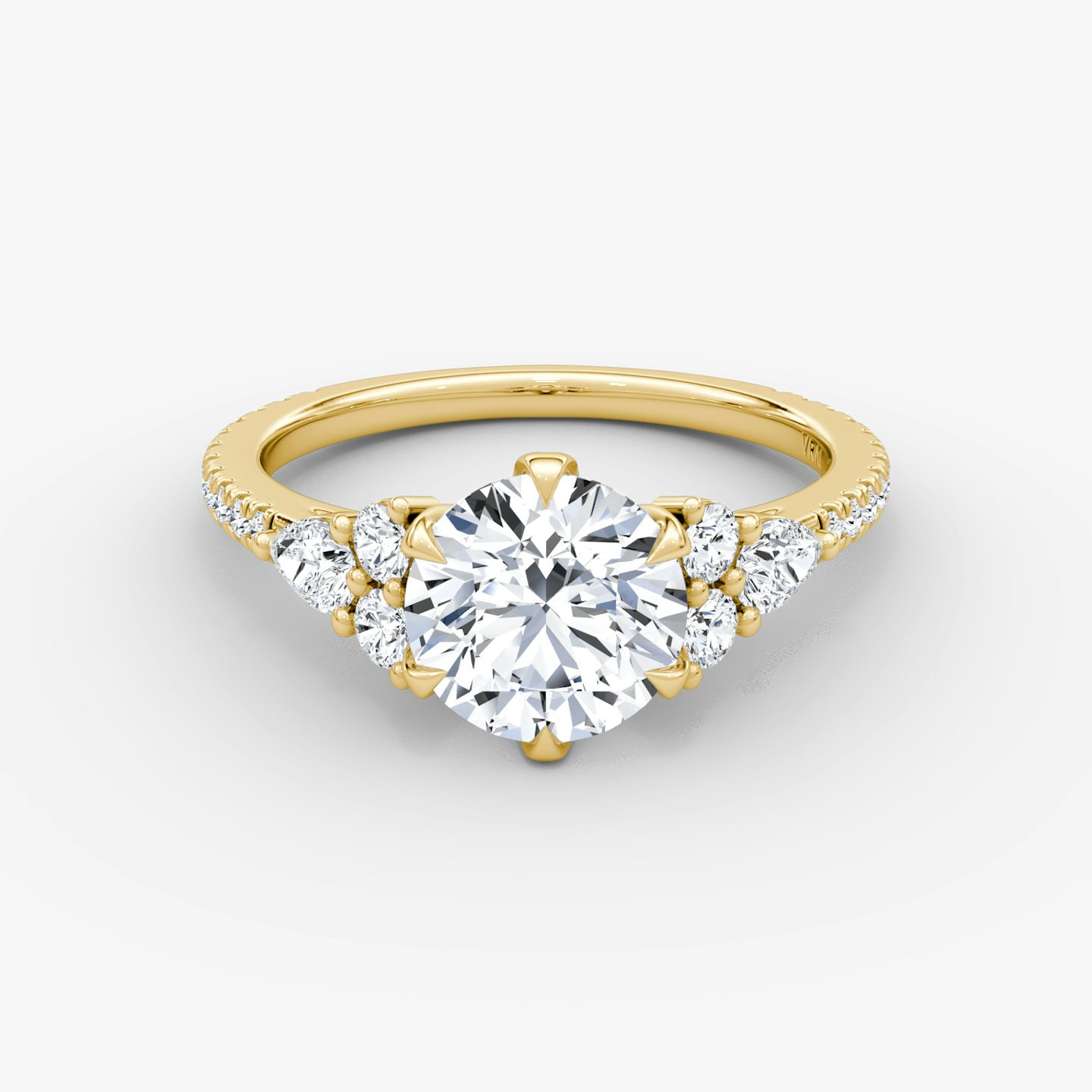 The Pear Cluster Heirloom | Round Brilliant | 18k | Yellow Gold | bandAccent: Pavé | caratWeight: 2.0ct | diamondOrientation: vertical