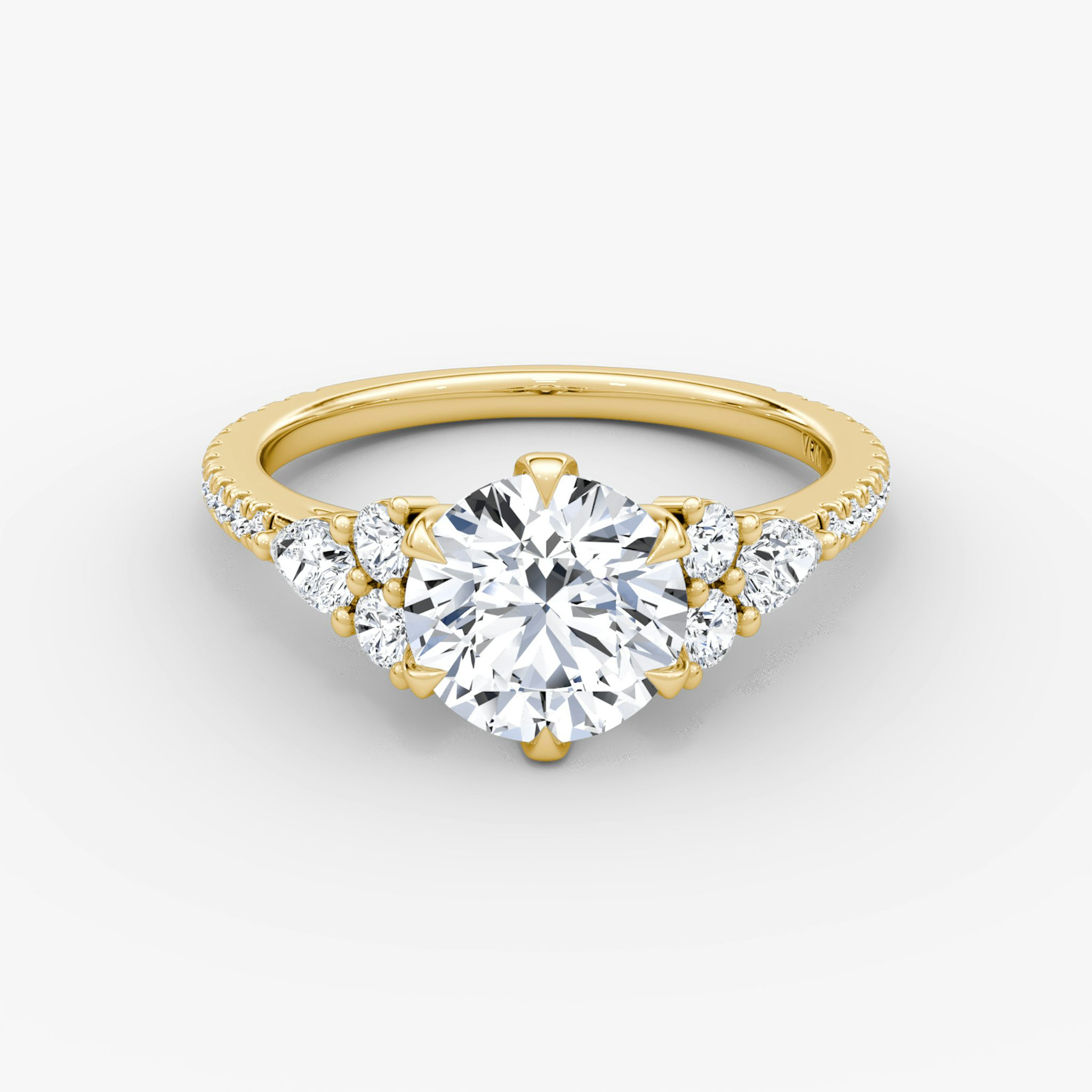 The Pear Cluster Heirloom | Round Brilliant | 18k | Yellow Gold | bandAccent: Pavé | caratWeight: 2.0ct | diamondOrientation: vertical