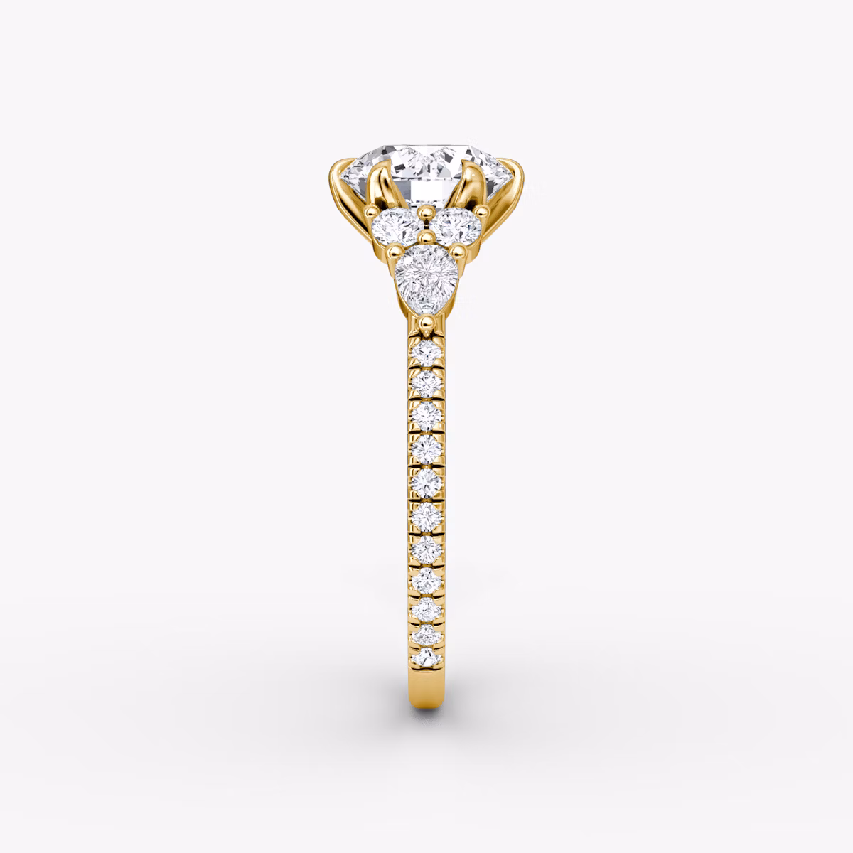 The Pear Cluster Heirloom | Round Brilliant | 18k | Yellow Gold | bandAccent: Pavé | caratWeight: 1.5ct | diamondOrientation: vertical