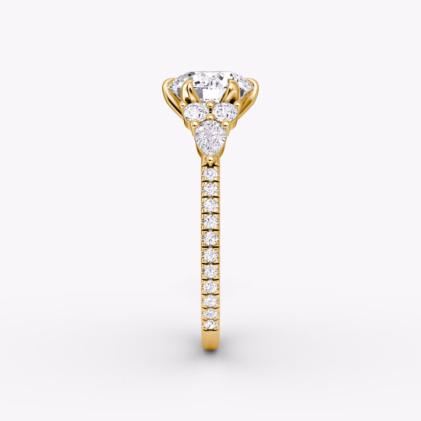The Pear Cluster Heirloom | Round Brilliant | 18k | Yellow Gold | bandAccent: Pavé | caratWeight: 1.5ct | diamondOrientation: vertical