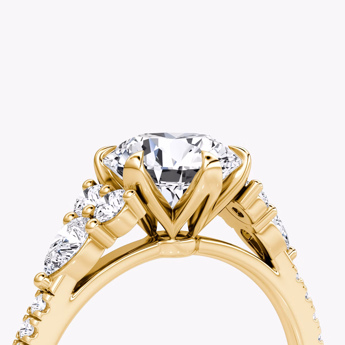 The Pear Cluster Heirloom | Round Brilliant | 18k | Yellow Gold | bandAccent: Pavé | caratWeight: 1.5ct | diamondOrientation: vertical