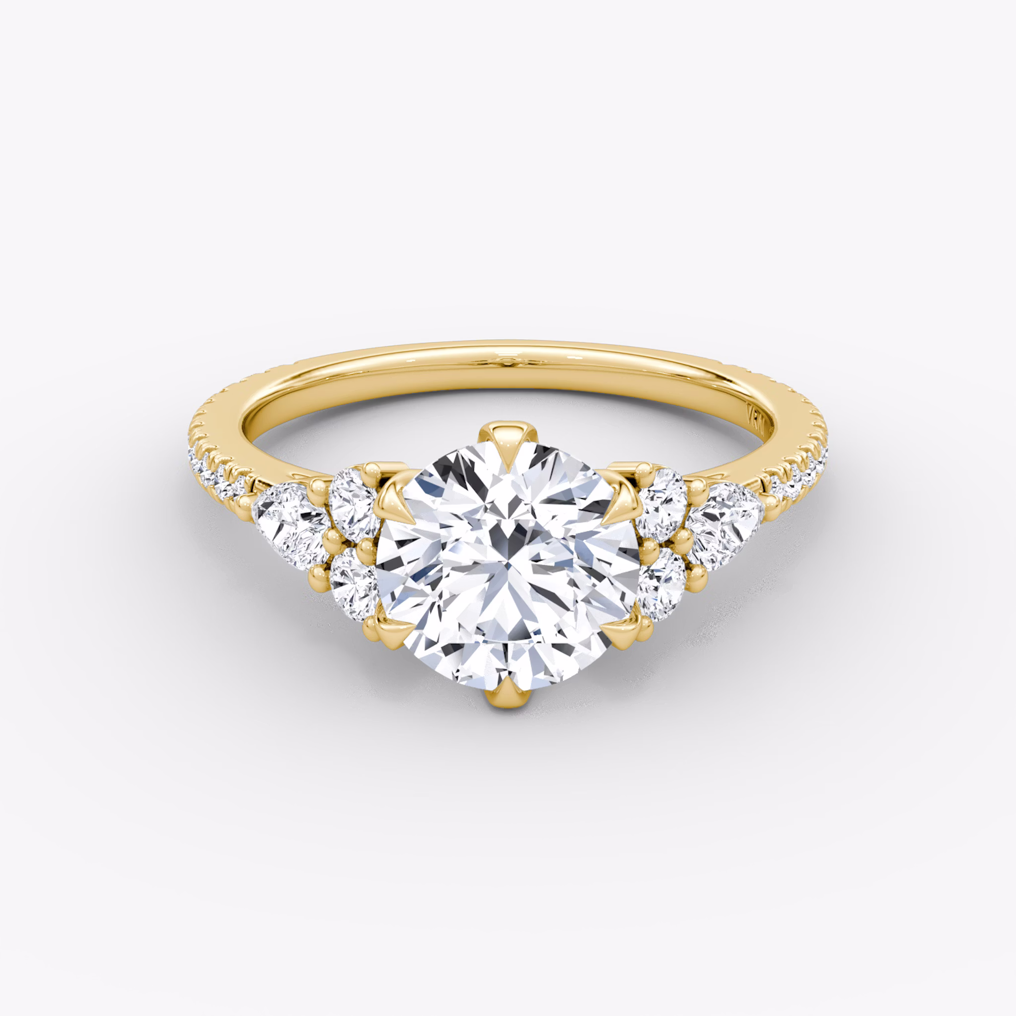 The Pear Cluster Heirloom | Round Brilliant | 18k | Yellow Gold | bandAccent: Pavé | caratWeight: 1.5ct | diamondOrientation: vertical