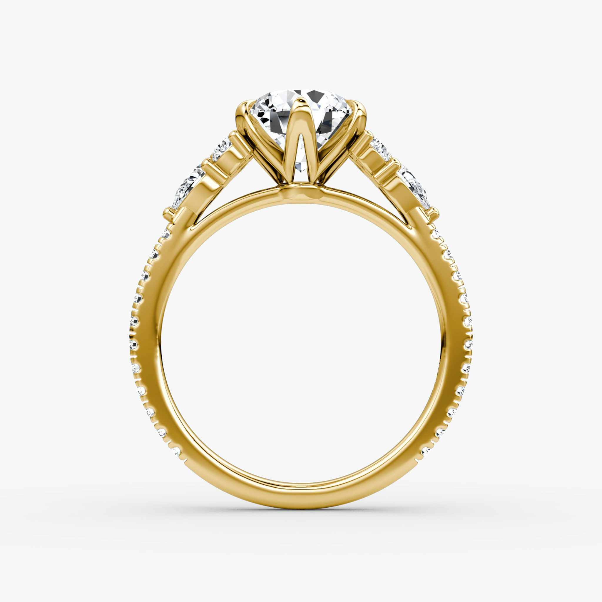 The Pear Cluster Heirloom | Round Brilliant | 18k | Yellow Gold | bandAccent: Pavé | caratWeight: 1.5ct | diamondOrientation: vertical