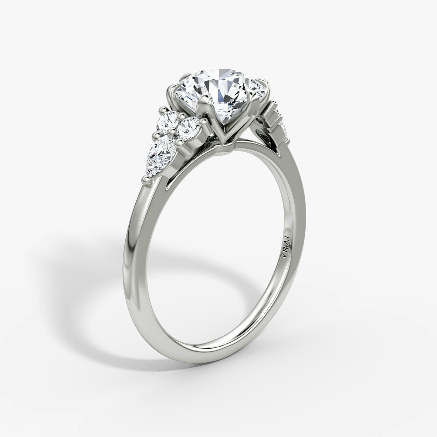 The Pear Cluster Heirloom | Round Brilliant | 18k | White Gold | bandAccent: Plain | caratWeight: 1.0ct | diamondOrientation: vertical