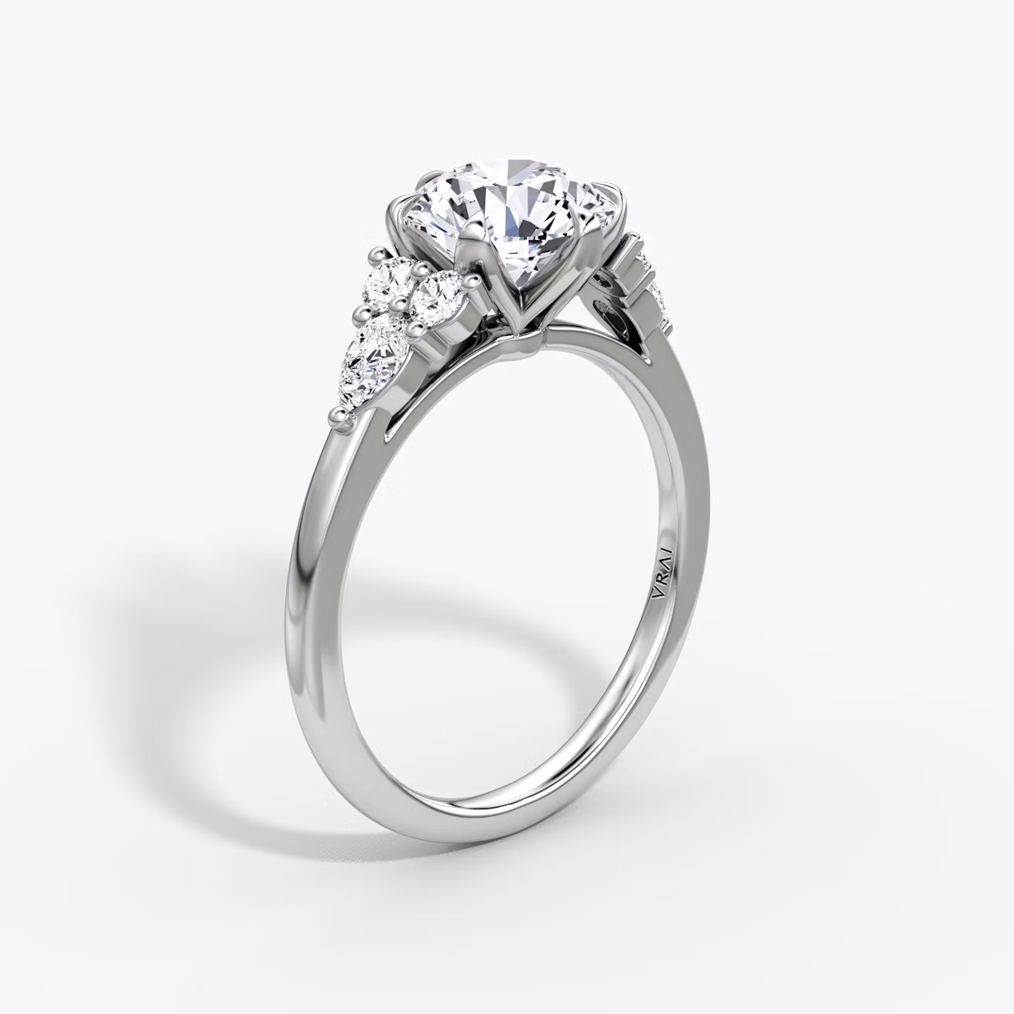 The Pear Cluster Heirloom | Round Brilliant | 18k | White Gold | bandAccent: Plain | caratWeight: 1.5ct | diamondOrientation: vertical