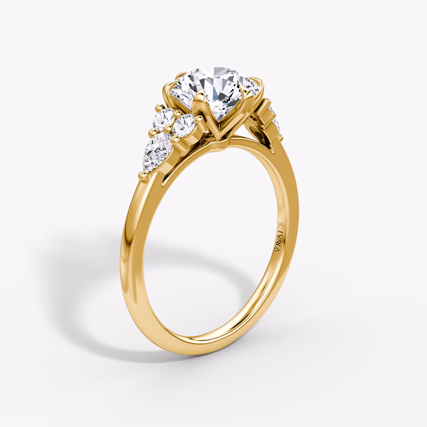 The Pear Cluster Heirloom | Round Brilliant | 18k | Yellow Gold | bandAccent: Plain | caratWeight: 1.0ct | diamondOrientation: vertical