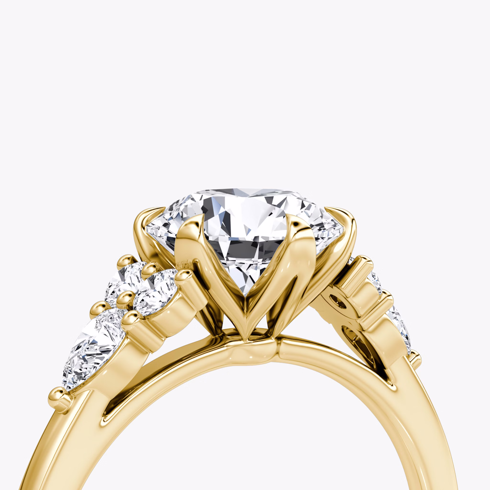 The Pear Cluster Heirloom | Round Brilliant | 18k | Yellow Gold | bandAccent: Plain | caratWeight: 1.0ct | diamondOrientation: vertical