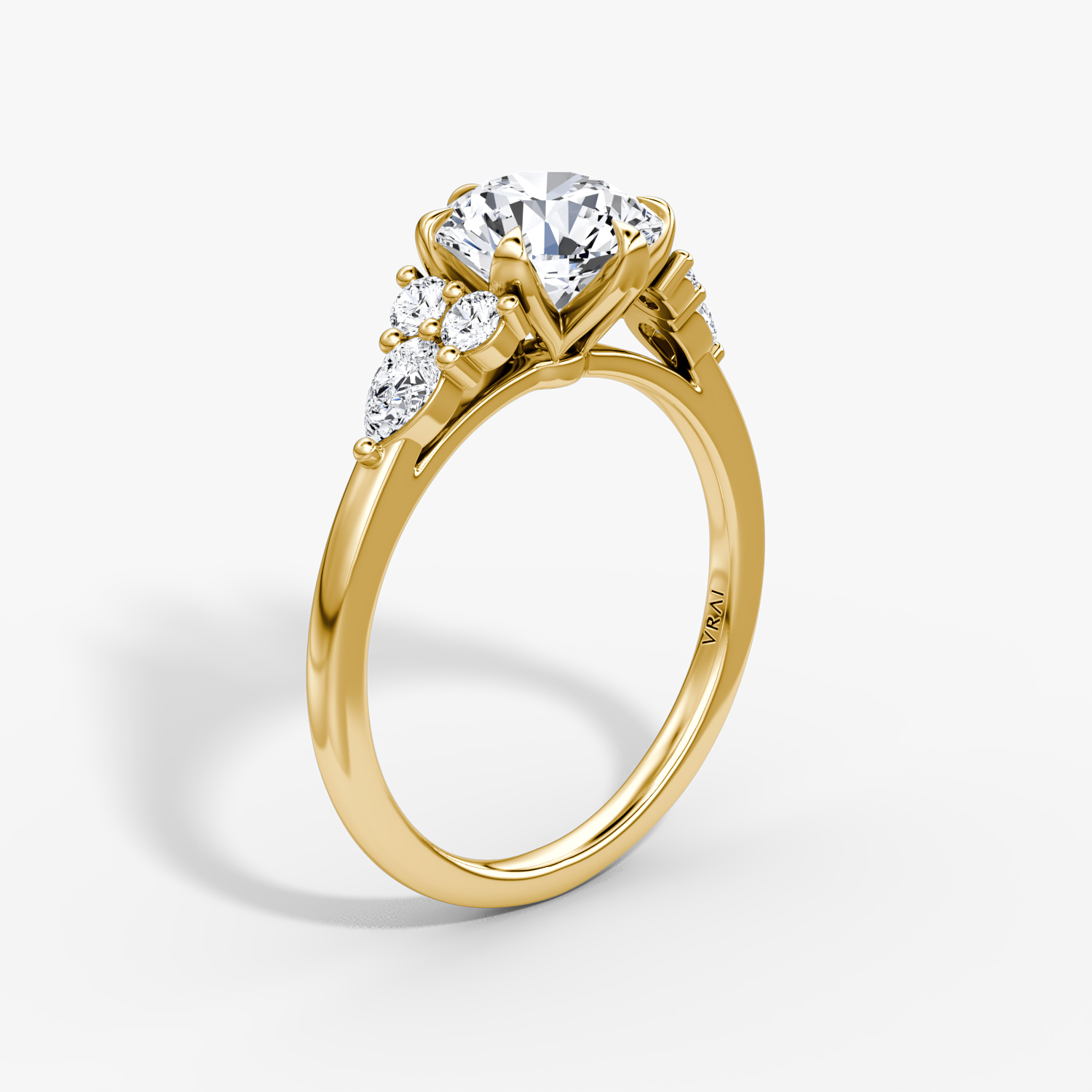 The Pear Cluster Heirloom | Round Brilliant | 18k | Yellow Gold | bandAccent: Plain | caratWeight: 1.5ct | diamondOrientation: vertical