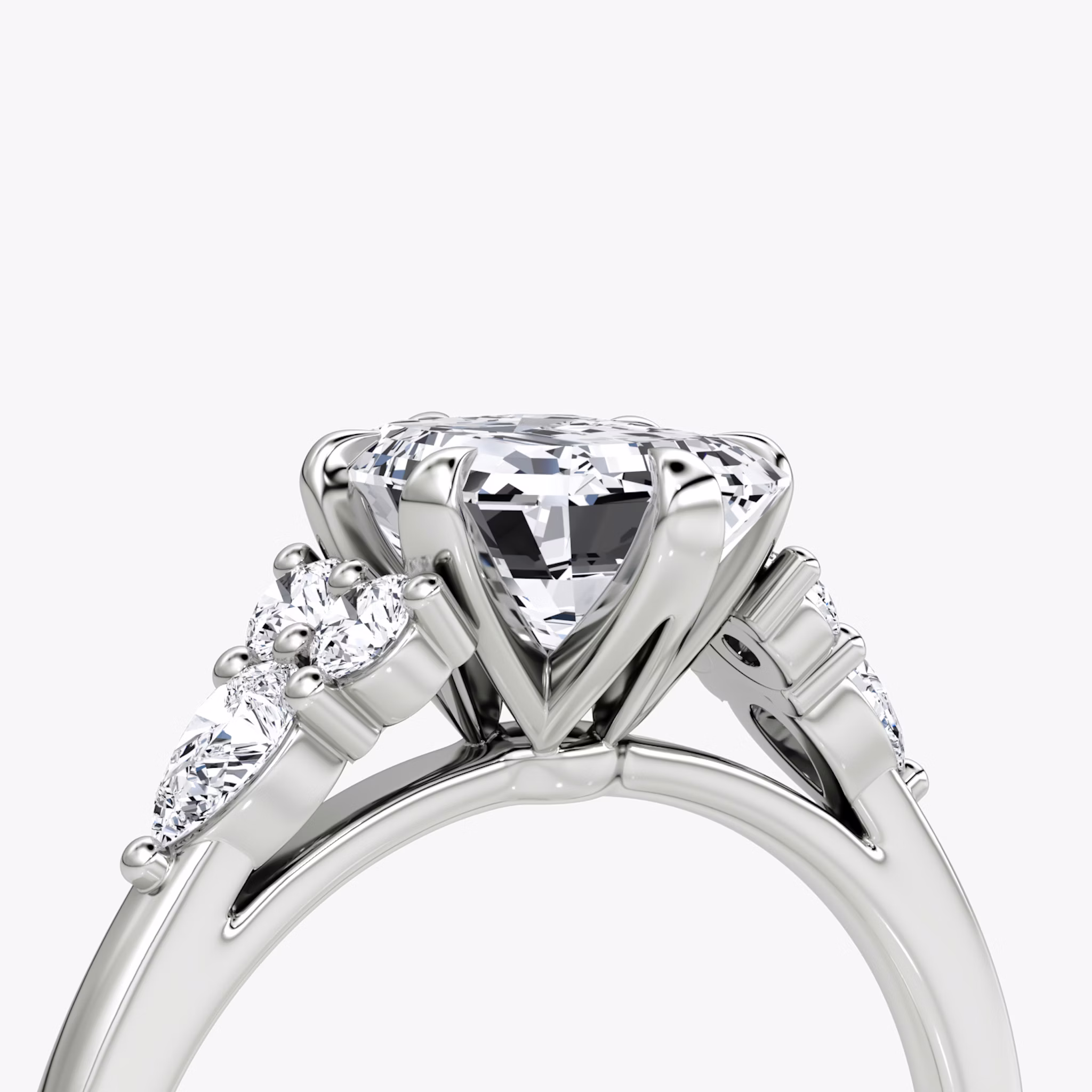 The Pear Cluster Heirloom | Emerald | 18k | White Gold | bandAccent: Plain | diamondOrientation: vertical | caratWeight: other