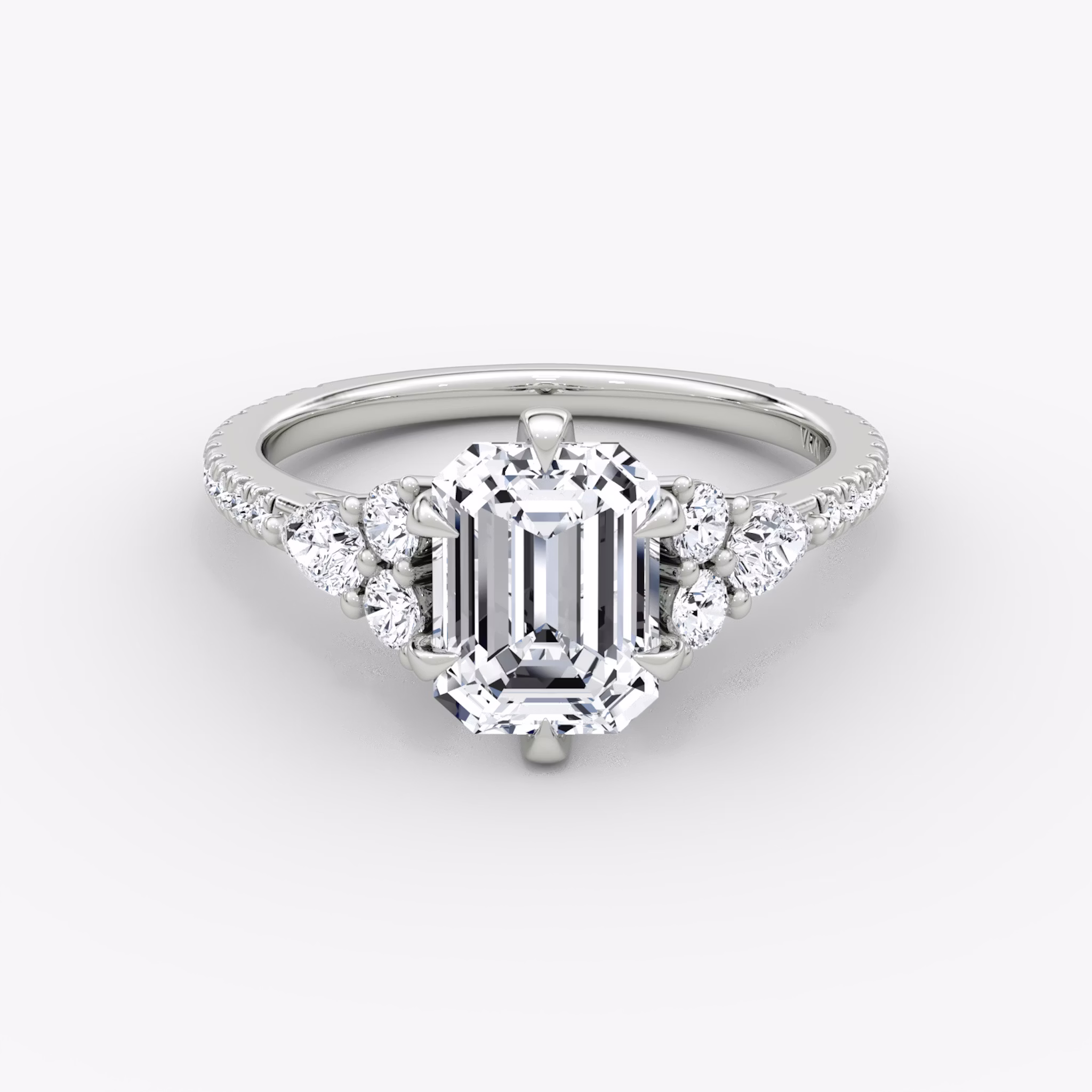 The Pear Cluster Heirloom | Emerald | Platinum | bandAccent: Pavé | diamondOrientation: vertical | caratWeight: other