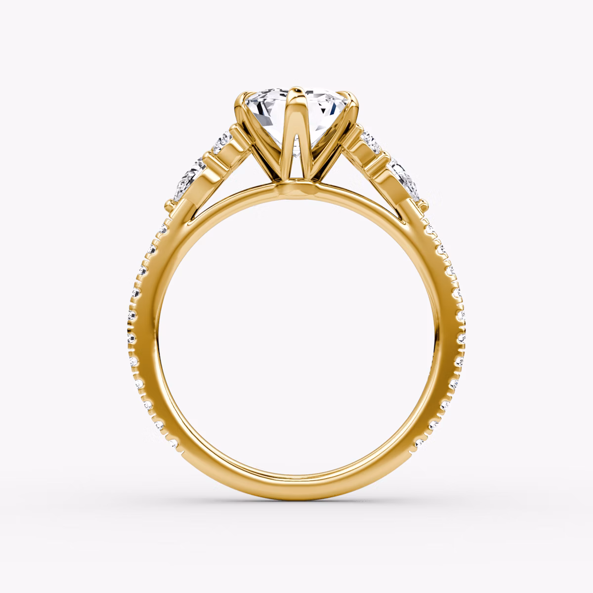 Anillo de compromiso Pear Cluster Heirloom | Esmeralda | 18k | Oro amarillo | bandAccent: Pavé | diamondOrientation: vertical | caratWeight: other