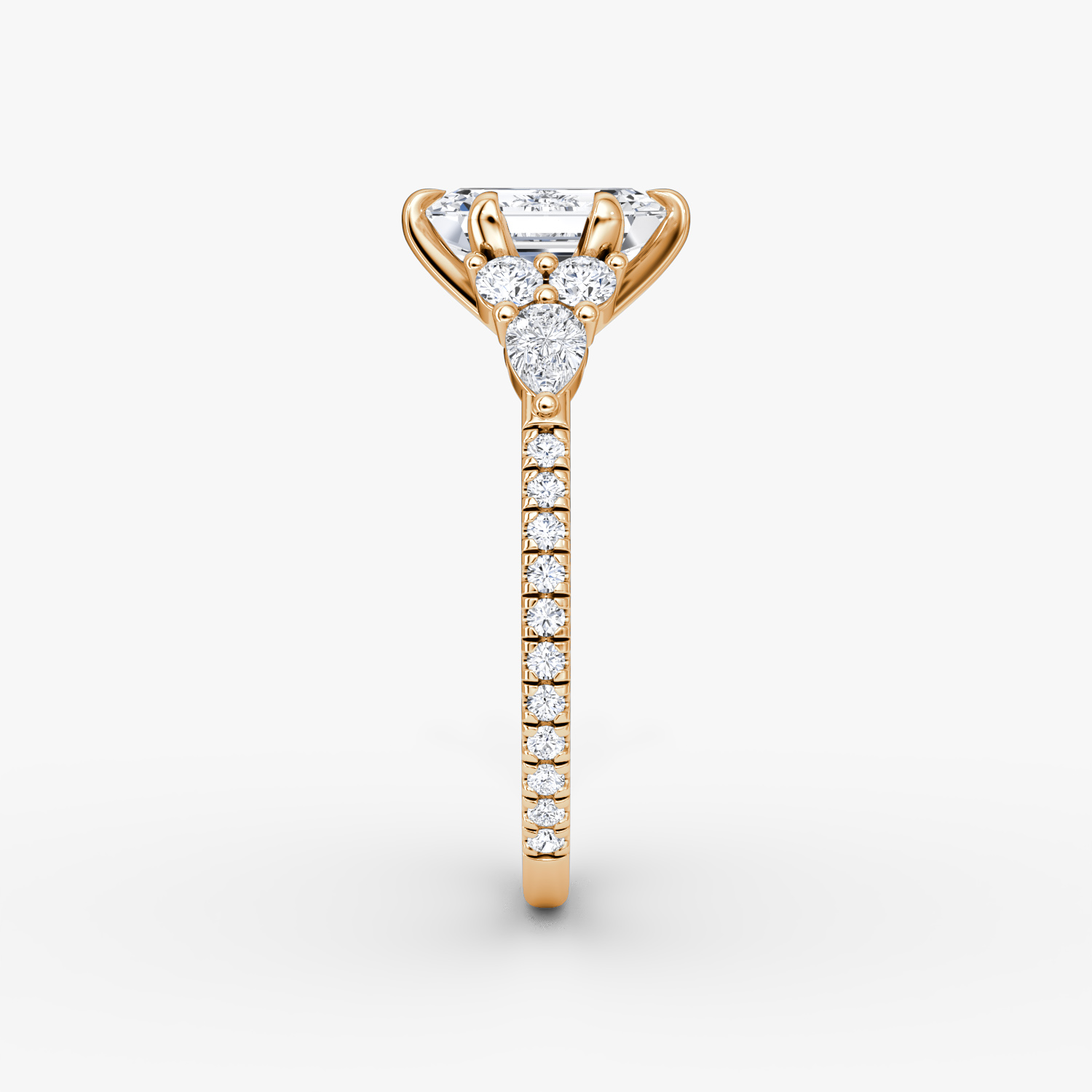 The Pear Cluster Heirloom | Emerald | 14k | Rose Gold | bandAccent: Pavé | diamondOrientation: vertical | caratWeight: other