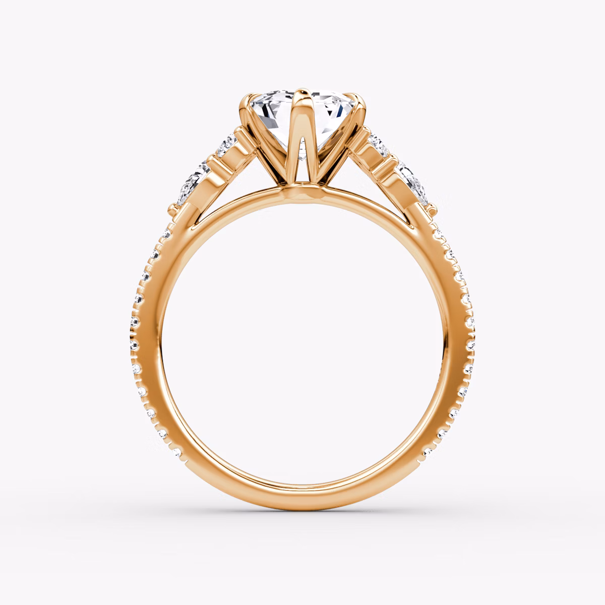 Anillo de compromiso Pear Cluster Heirloom | Esmeralda | 14k | Oro rosa | bandAccent: Simple | diamondOrientation: vertical | caratWeight: other