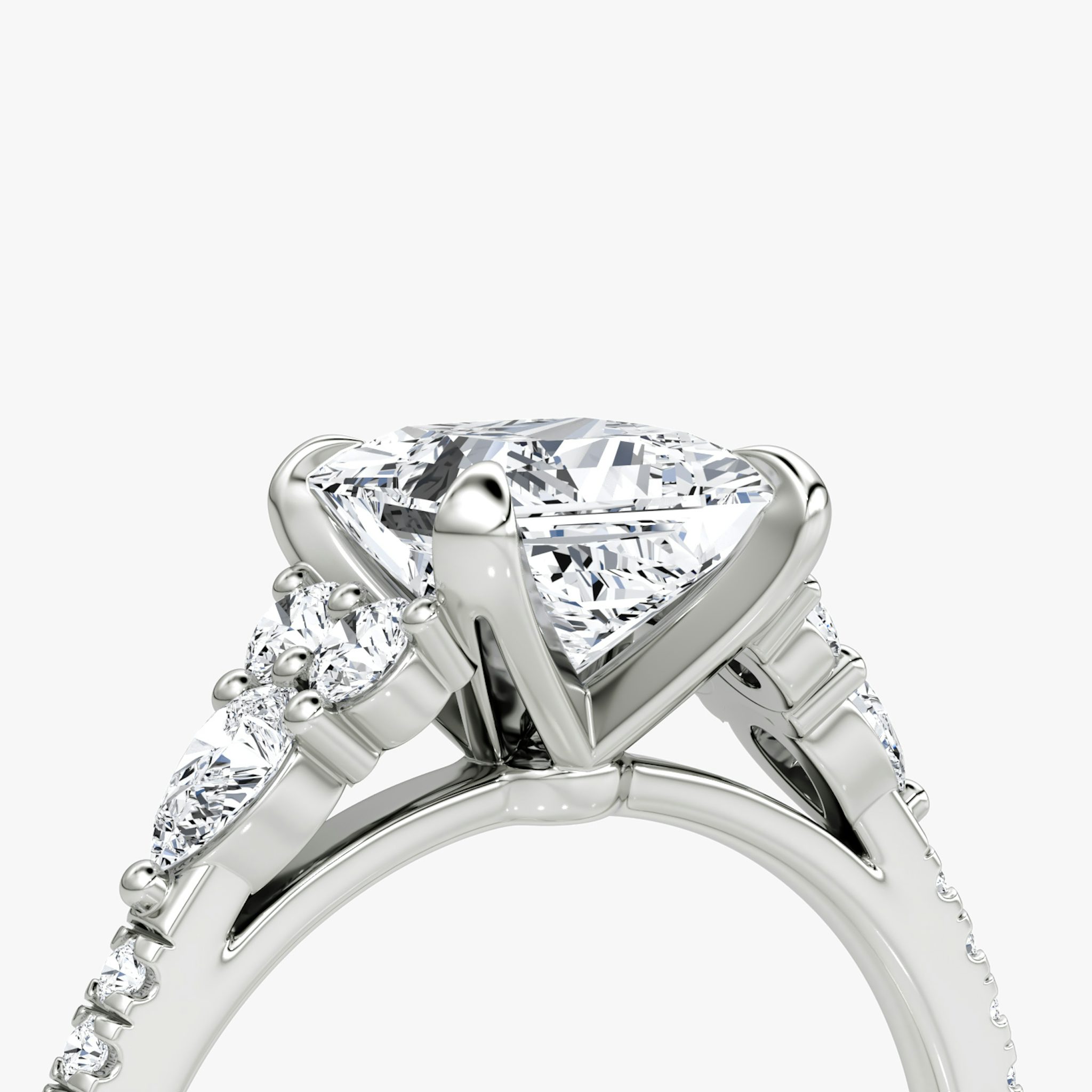 The Pear Cluster Heirloom | Princess | 18k | White Gold | bandAccent: Pavé | diamondOrientation: vertical | caratWeight: other