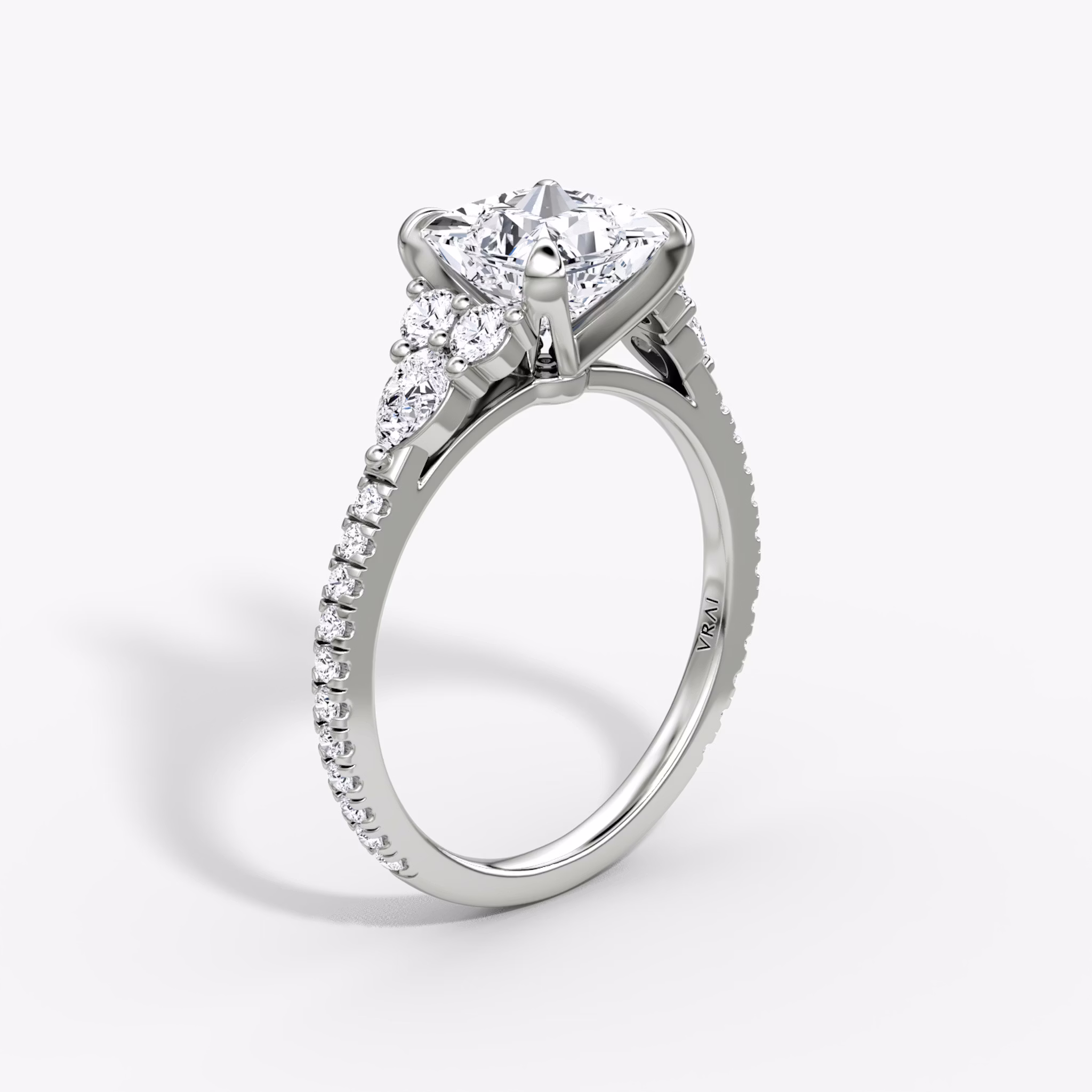 The Pear Cluster Heirloom | Princess | 18k | White Gold | bandAccent: Pavé | diamondOrientation: vertical | caratWeight: other