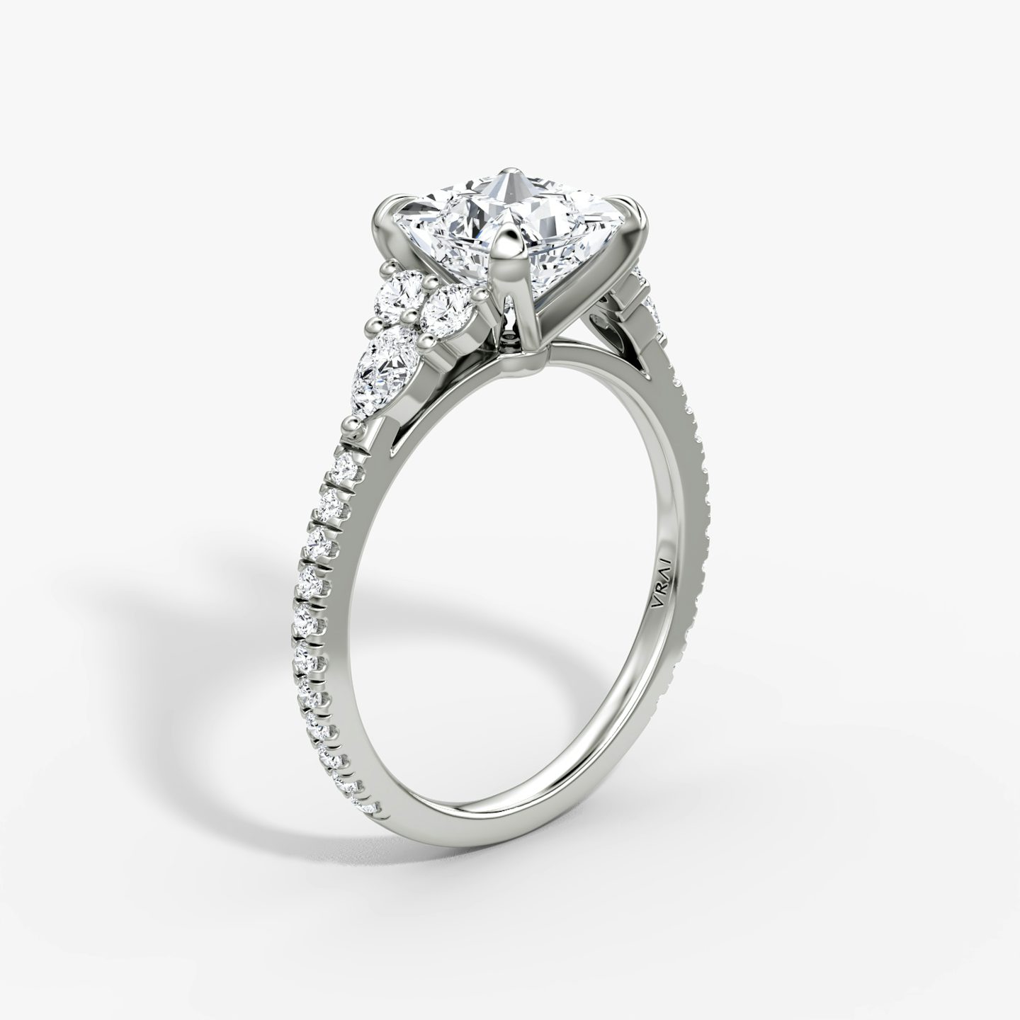 The Pear Cluster Heirloom | Princess | 18k | White Gold | bandAccent: Pavé | diamondOrientation: vertical | caratWeight: other