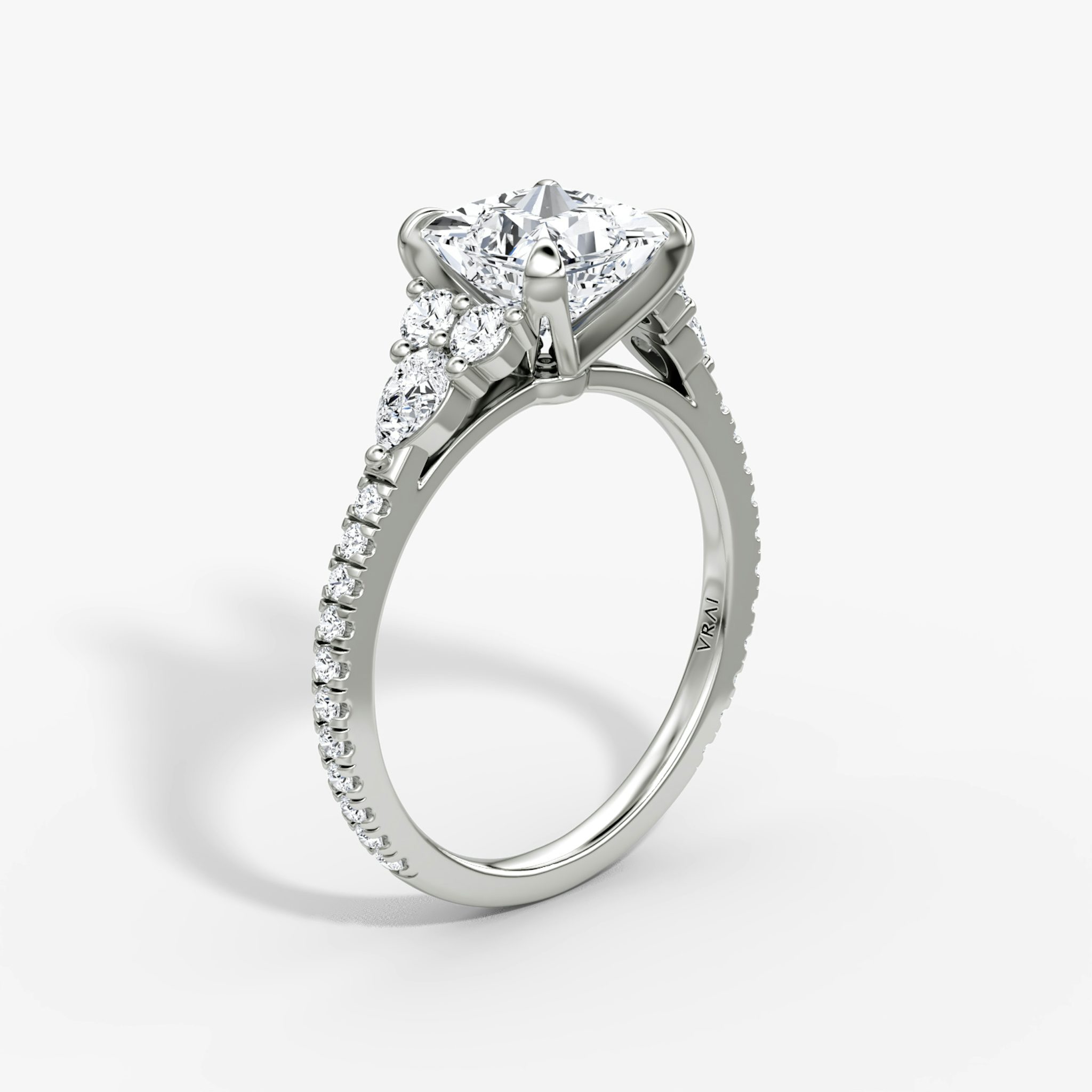 The Pear Cluster Heirloom | Princess | 18k | White Gold | bandAccent: Pavé | diamondOrientation: vertical | caratWeight: other