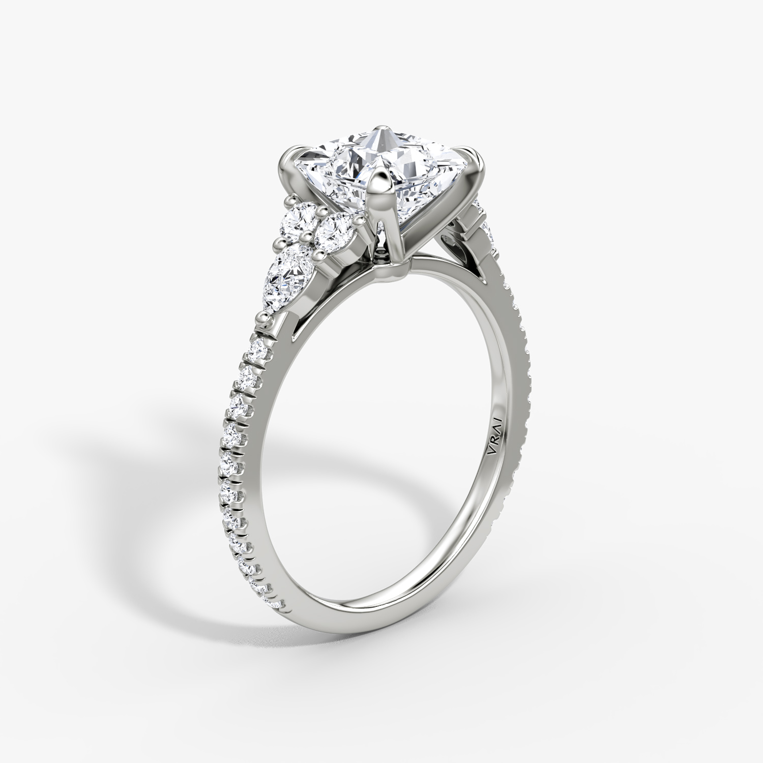 The Pear Cluster Heirloom | Princess | Platinum | bandAccent: Pavé | diamondOrientation: vertical | caratWeight: other