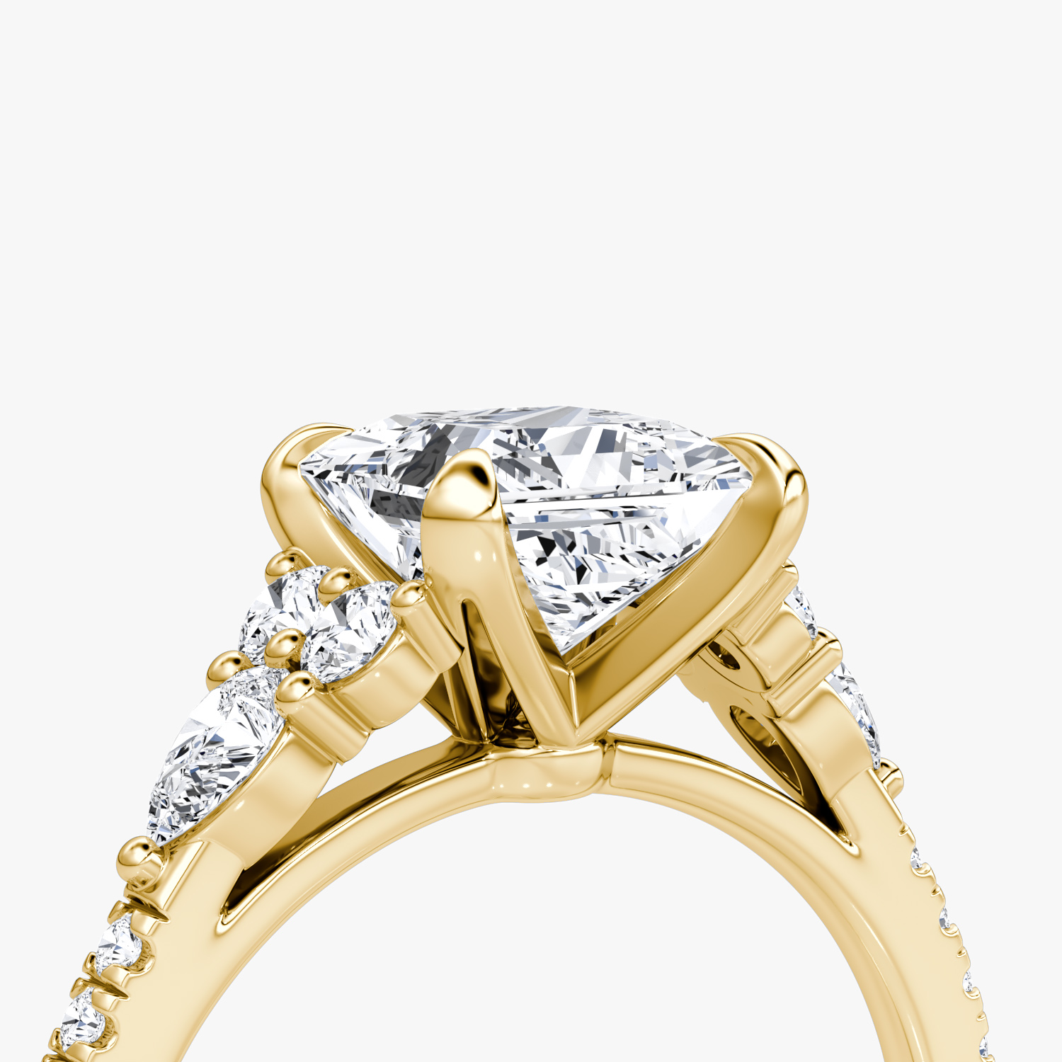 The Pear Cluster Heirloom | Princess | 18k | Yellow Gold | bandAccent: Pavé | diamondOrientation: vertical | caratWeight: other