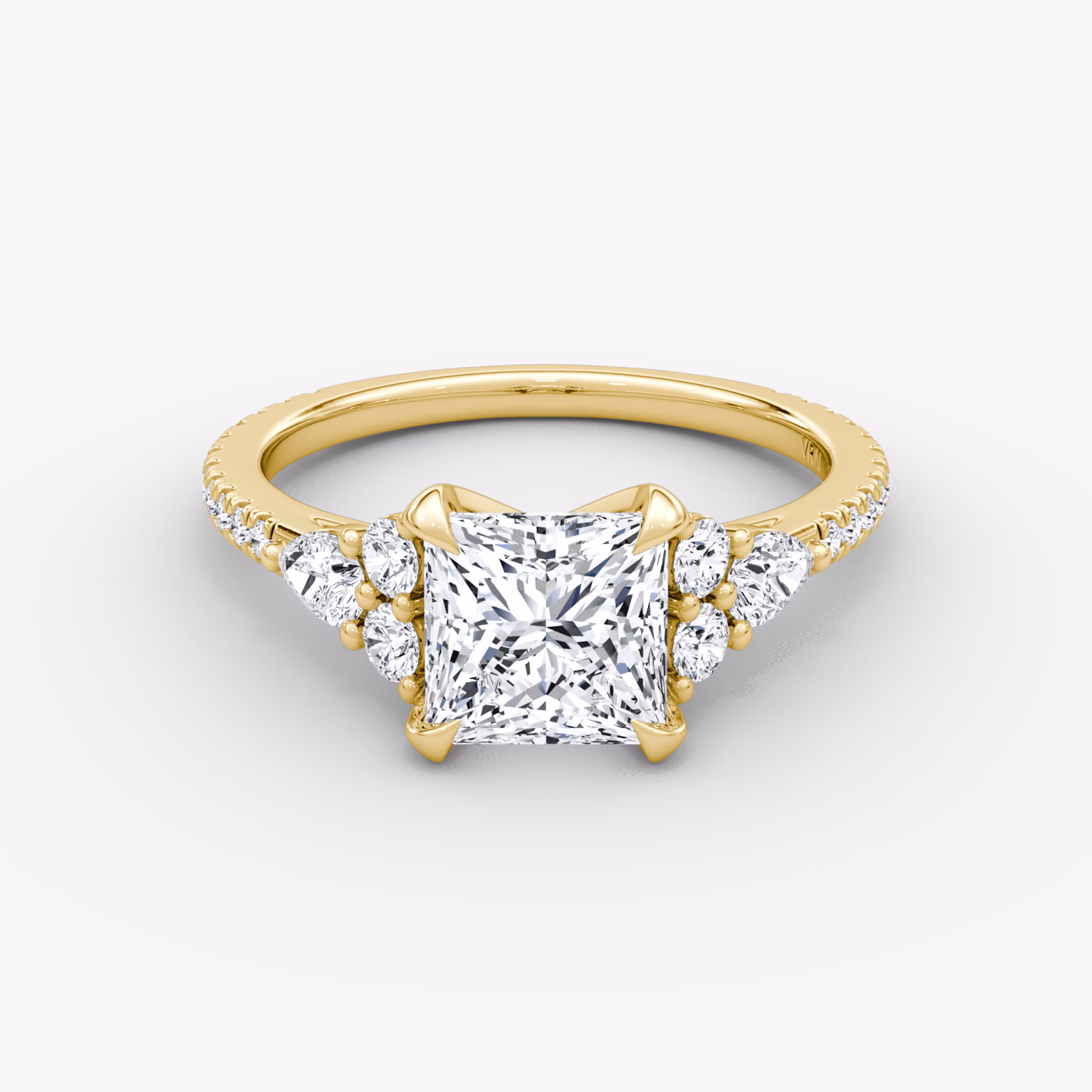 The Pear Cluster Heirloom | Princess | 18k | Yellow Gold | bandAccent: Pavé | diamondOrientation: vertical | caratWeight: other