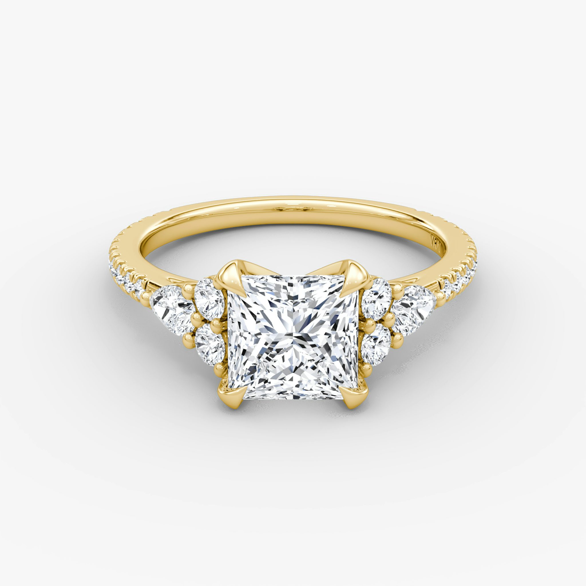 The Pear Cluster Heirloom | Princess | 18k | Yellow Gold | bandAccent: Pavé | diamondOrientation: vertical | caratWeight: other