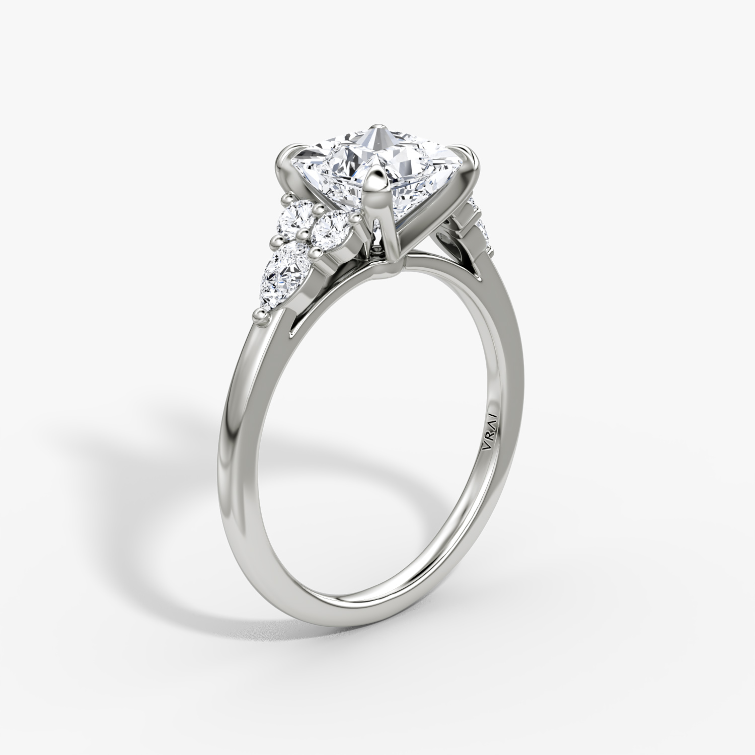 The Pear Cluster Heirloom | Princess | 18k | White Gold | bandAccent: Plain | diamondOrientation: vertical | caratWeight: other