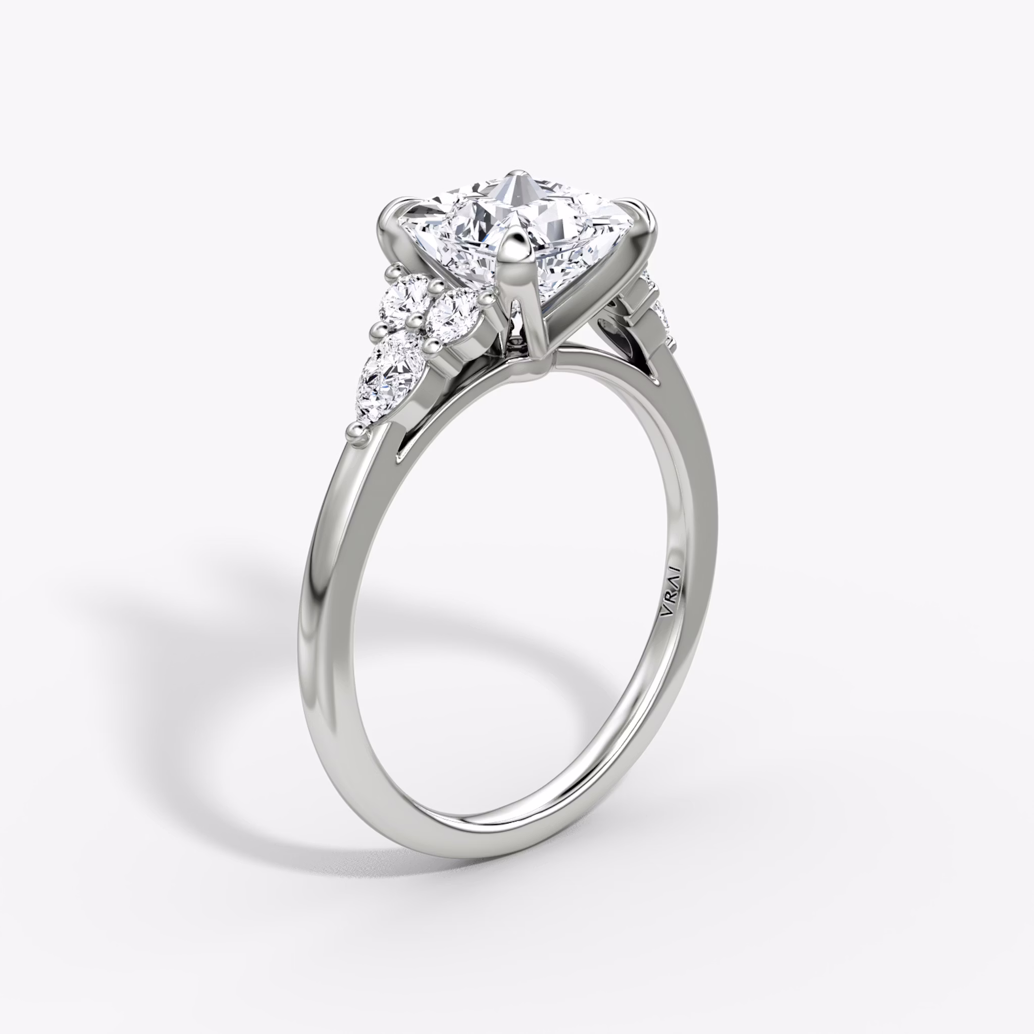 The Pear Cluster Heirloom | Princess | 18k | White Gold | bandAccent: Plain | diamondOrientation: vertical | caratWeight: other